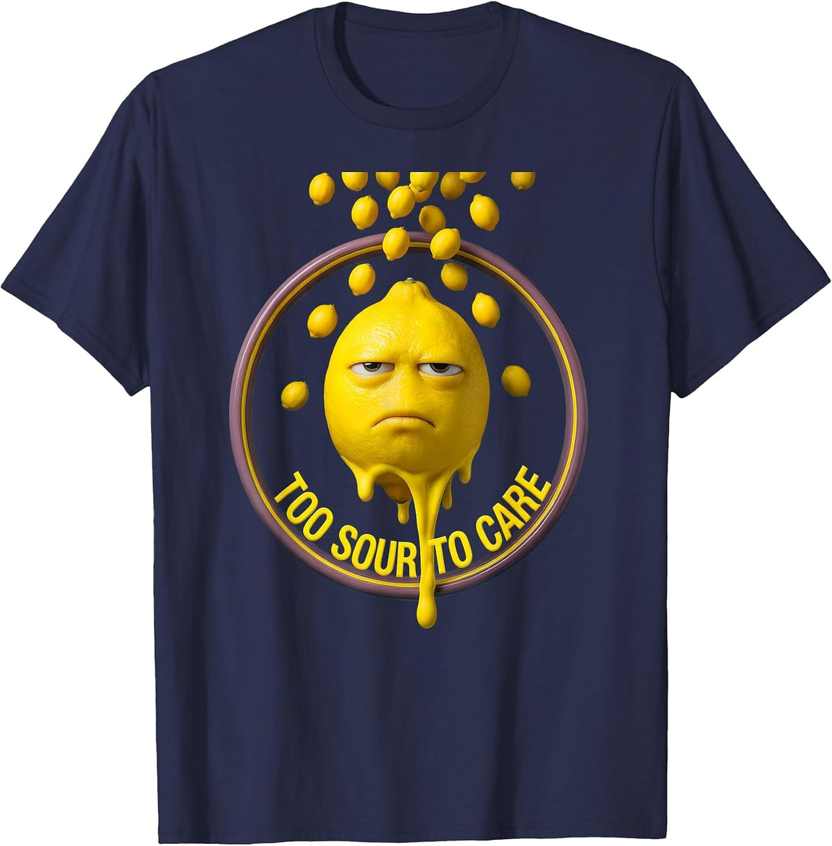 Too Sour To Care Lemon Graphic Design T-Shirt - Navy Blue