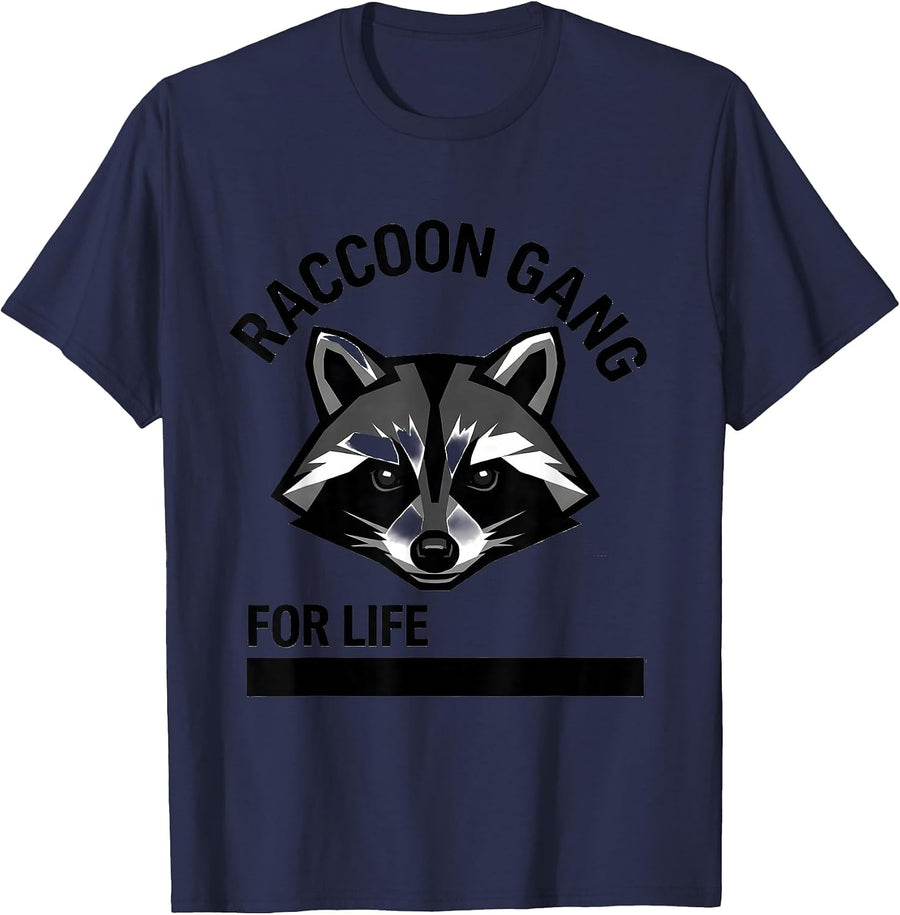 Raccoon Gang For Life Wild Crew Design T-Shirt - Navy Blue