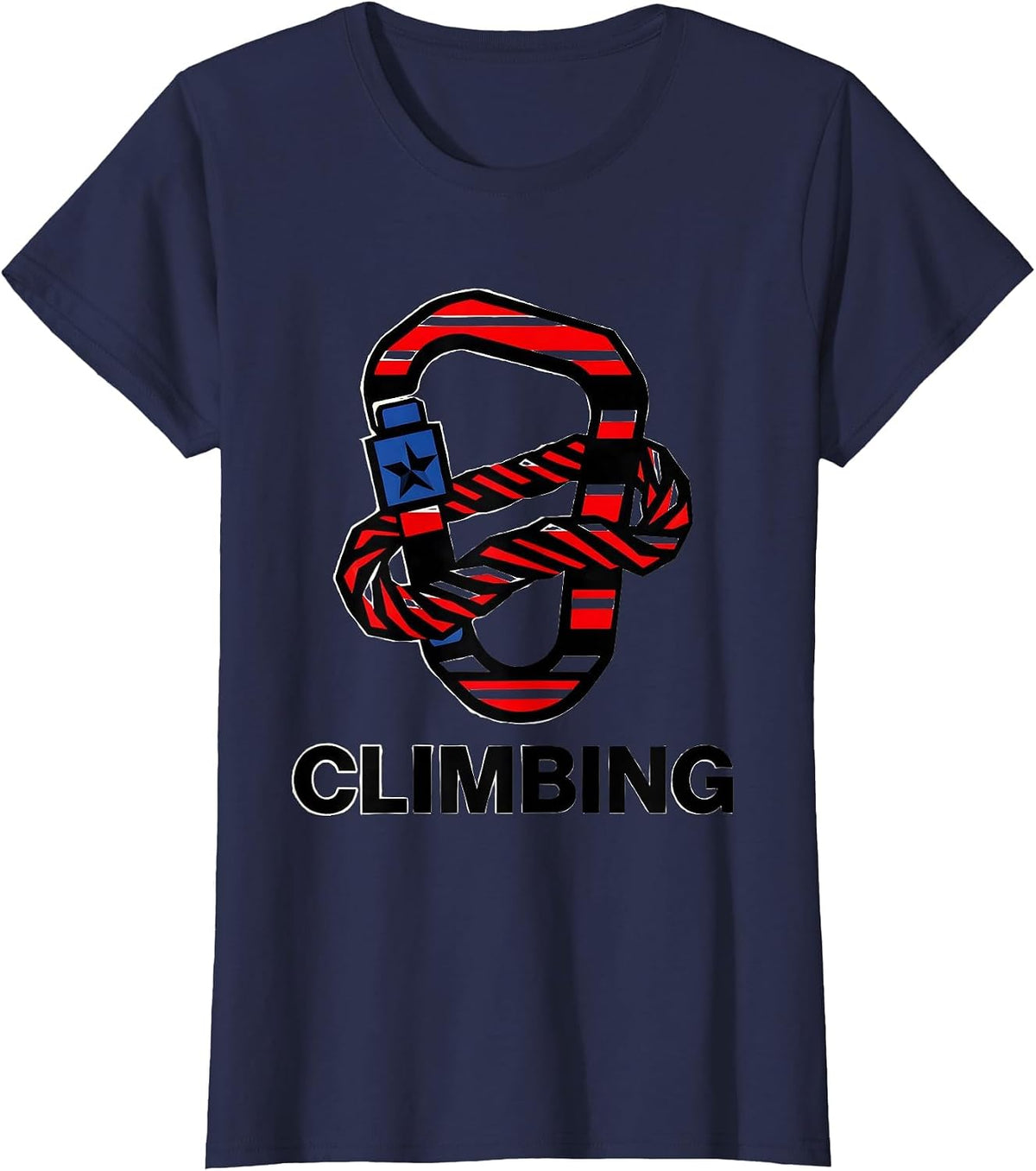 Women's CLIMBING Geometric Carabiner Patriotic Sports Fan American T-Shirt - Navy Blue