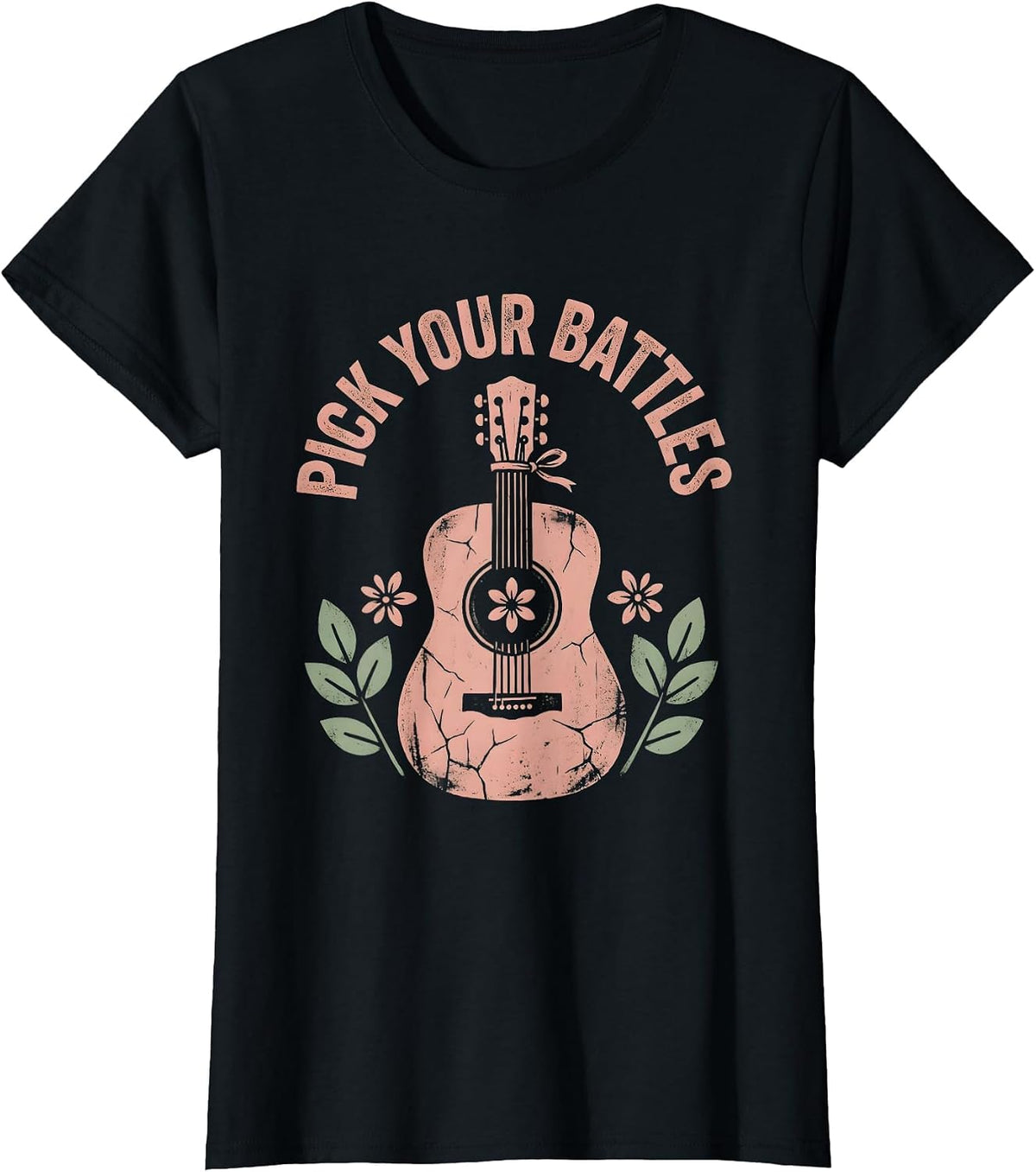 Pick Your Battles Guitar Music Graphic Design T-Shirt - Black