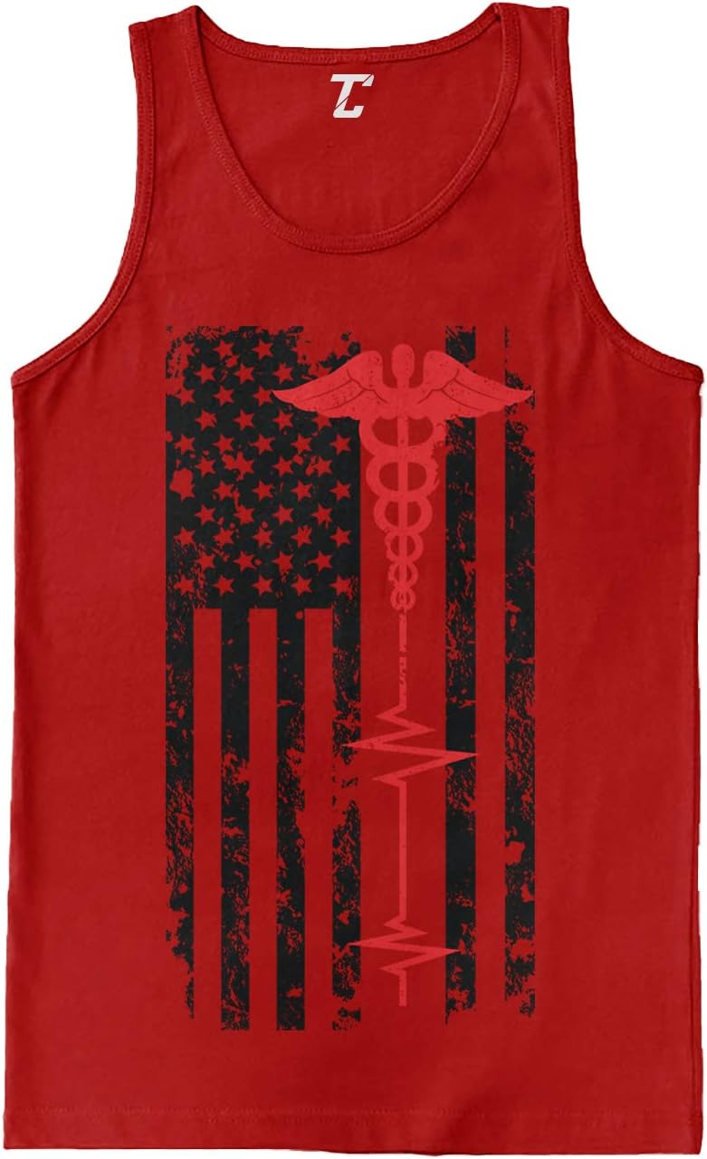 EMT Paramedic USA Flag - Red Line Support Men's Tank Top - Red
