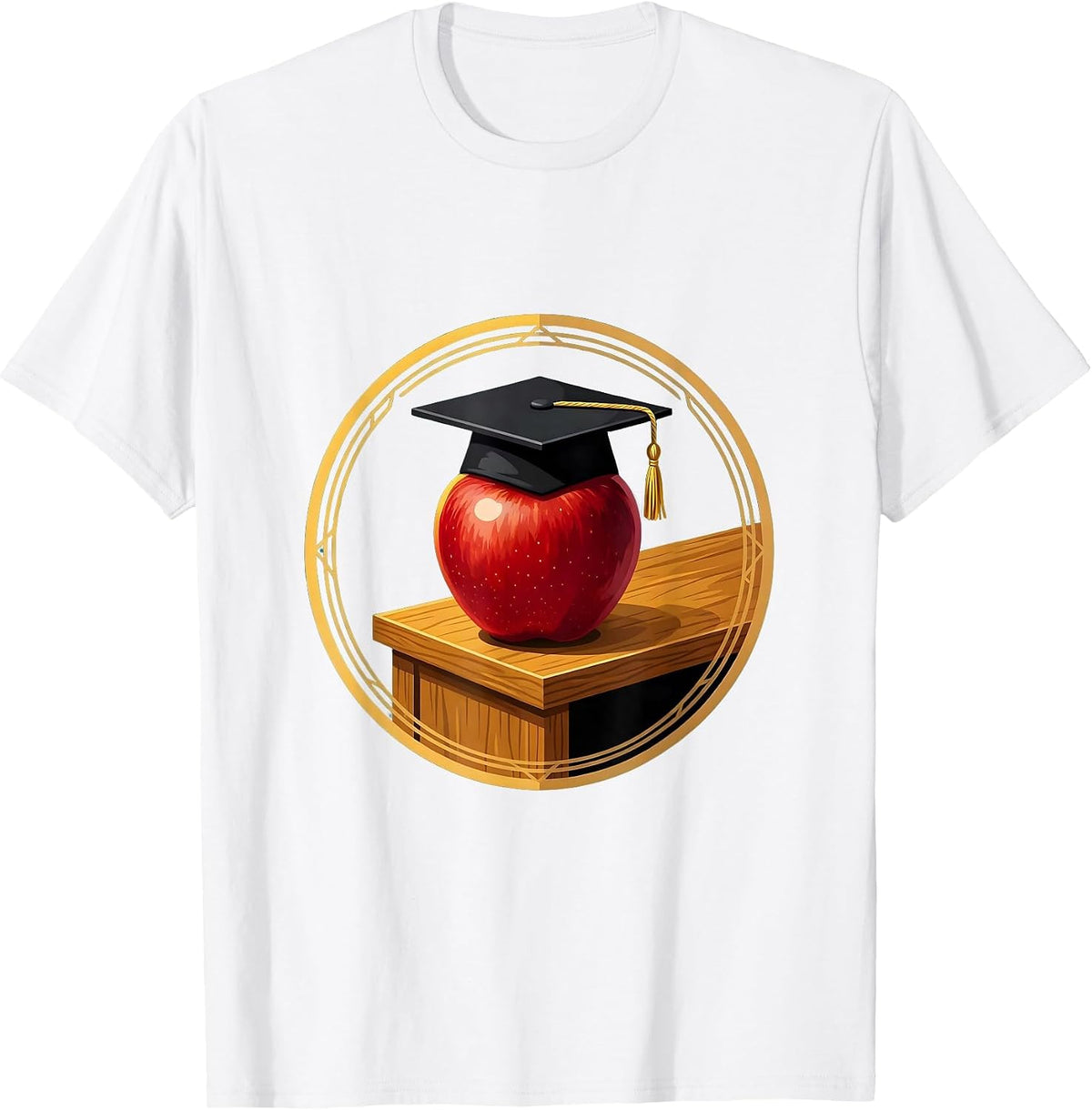 Preschool Teacher Apple Graduation Cap Desk Design T-Shirt - White