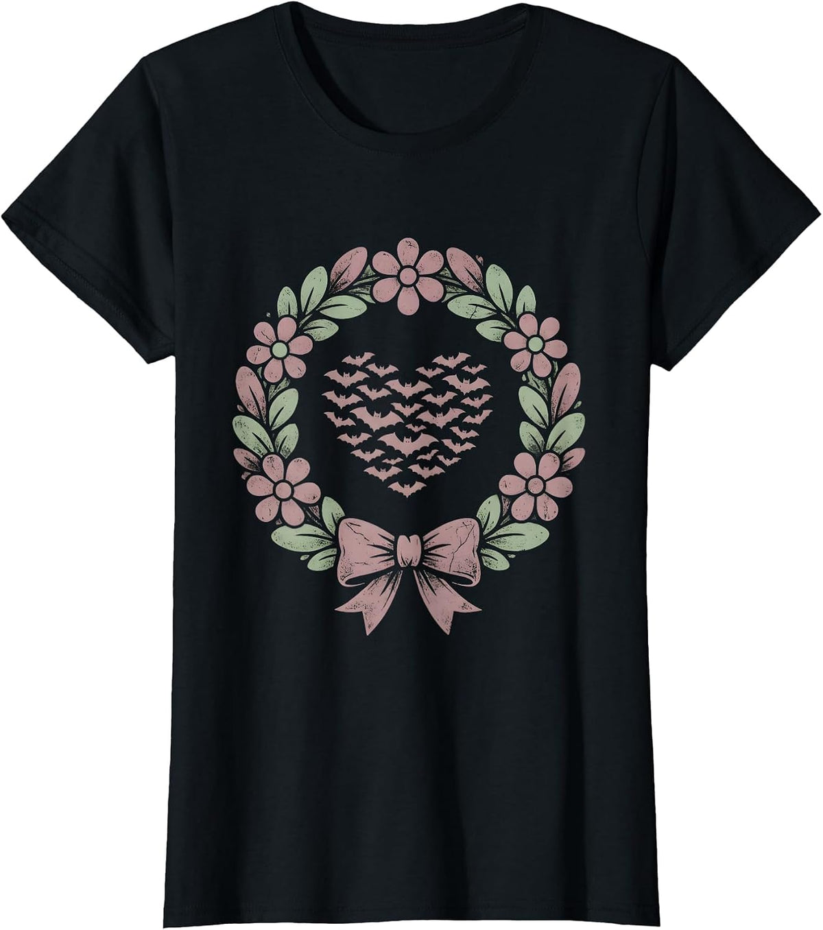 Gothic Bat Swarm Heart Dark Romance Design T-Shirt - Black