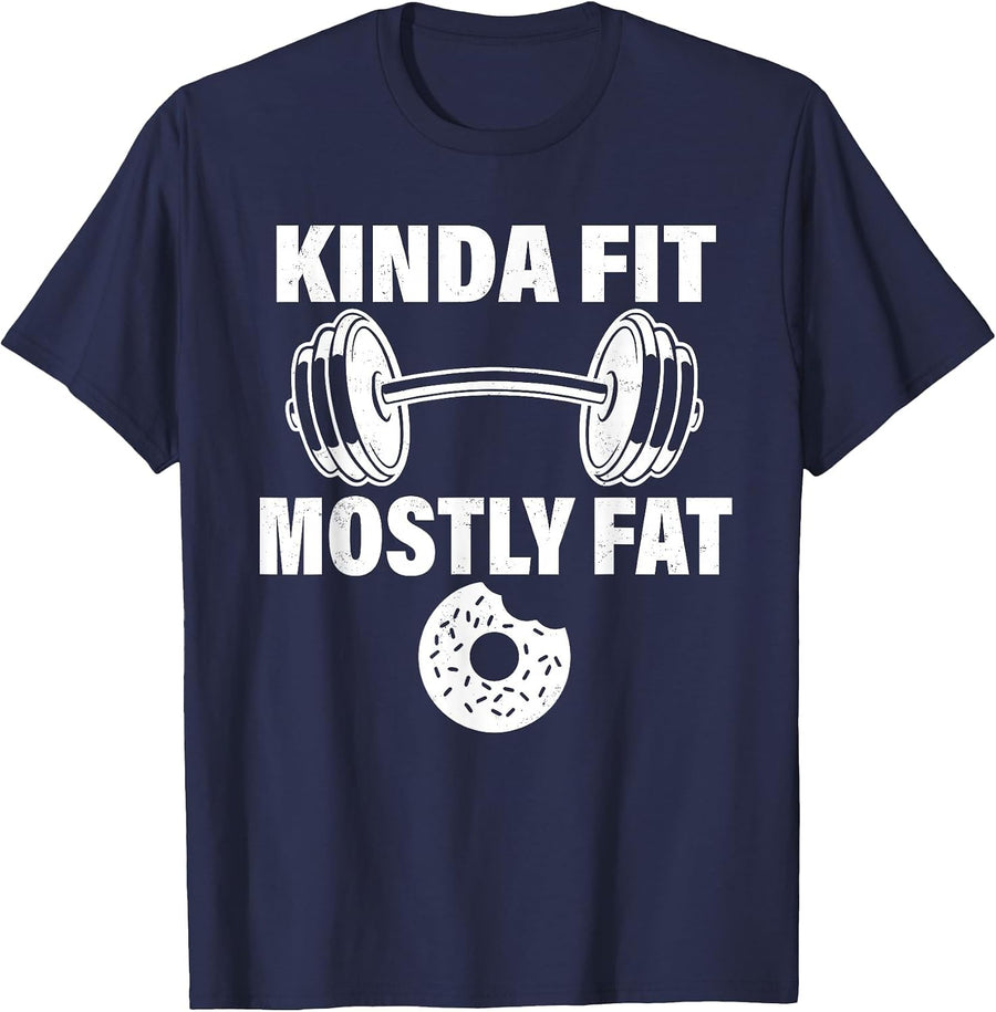 Kinda Fit Mostly Fat Fitness Funny Workout Exercise Gym T-Shirt - Navy Blue