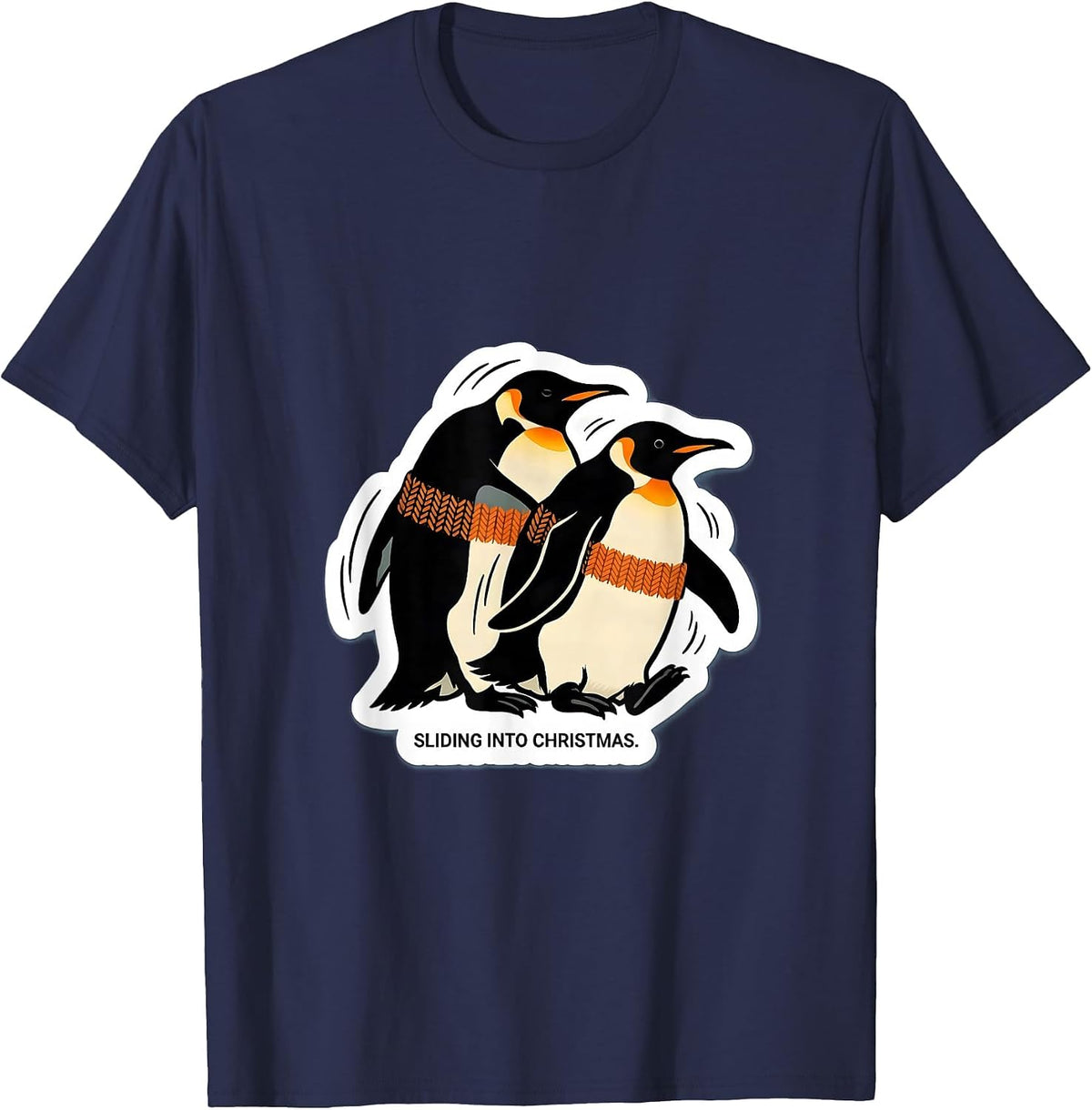 Sliding Into Christmas Funny Penguin Lover Ugly Holiday T-Shirt - Navy Blue