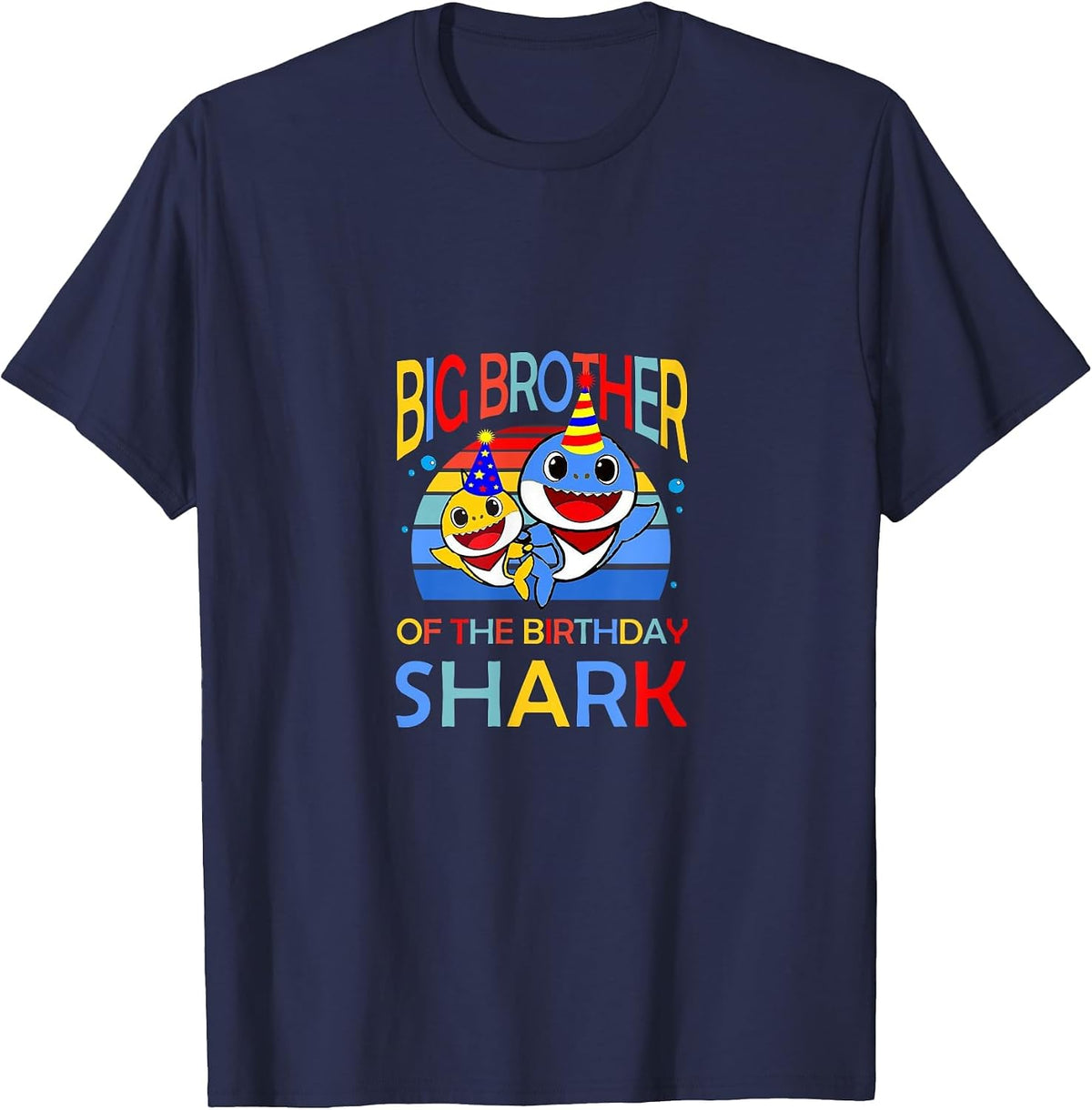 Big Brother of The Birthday Shark Bro Matching Family T-Shirt - Navy Blue