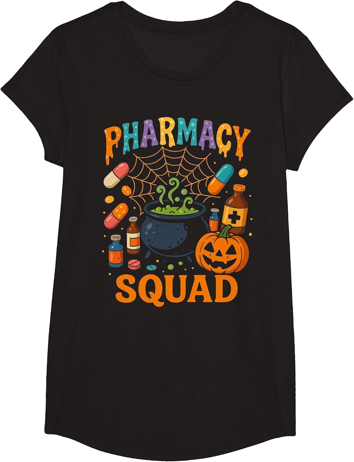 Pharmacy Squad Halloween Funny Pharmacist Ghost Costume T-Shirt - Girls Black