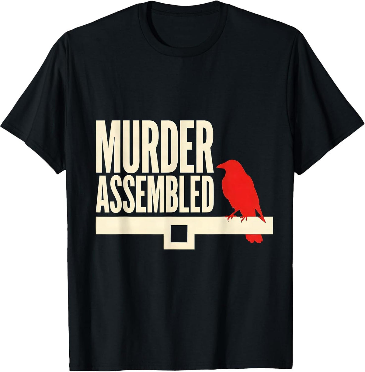 Men's Murder Assembled Stencil Crow Raven Dark Humor Gothic Bird T-Shirt - Black