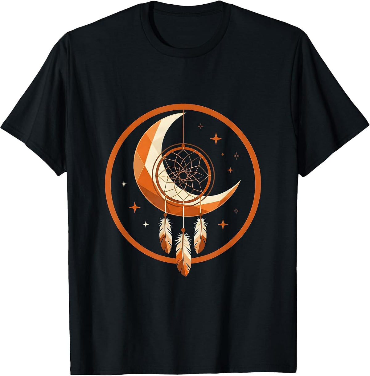 Men's Hippie Dreamcatcher Crescent Moon Boho Art T-Shirt - Black