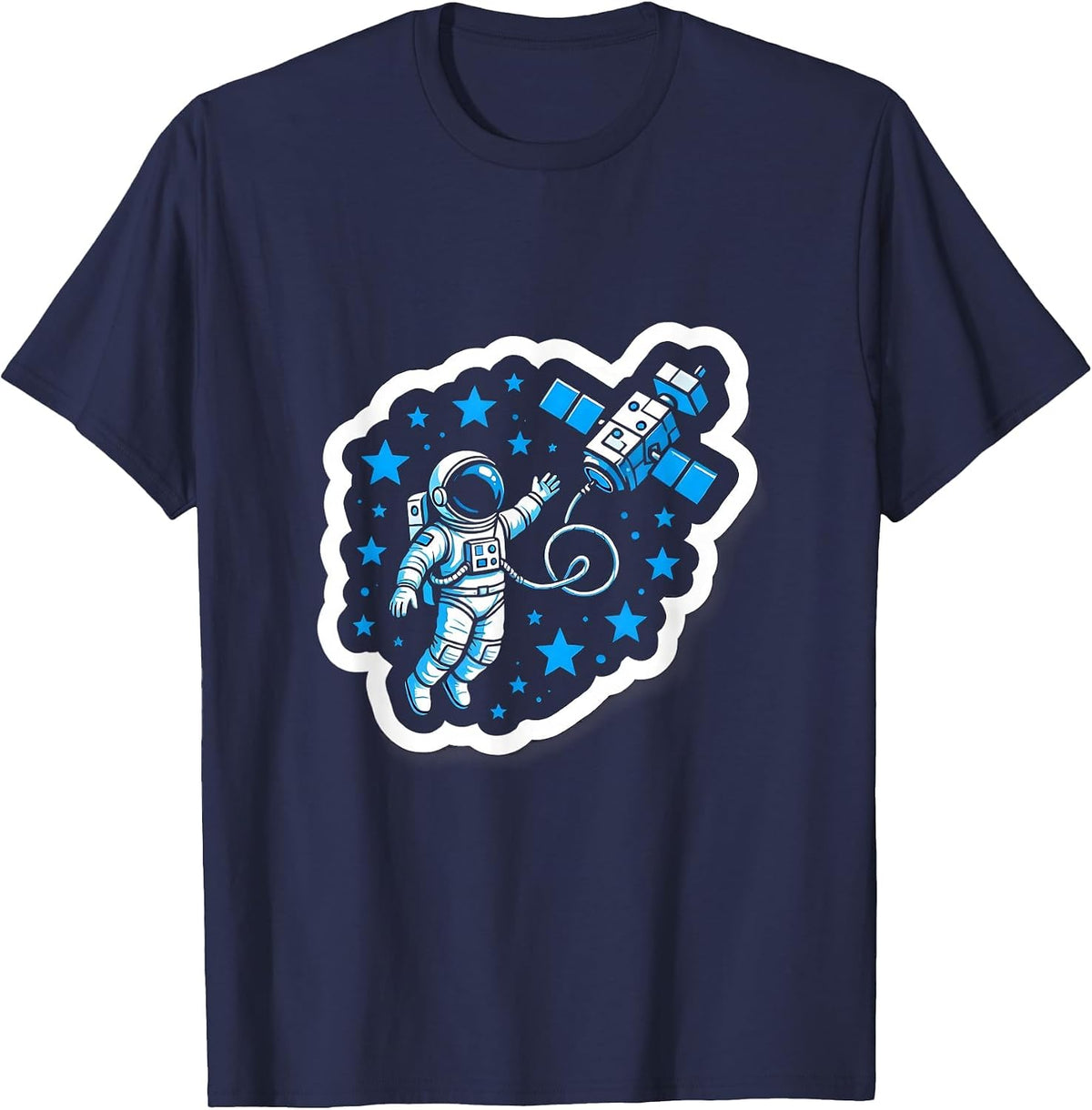 Men's Astronaut Drifting Away From Spaceship Design T-Shirt - Navy Blue