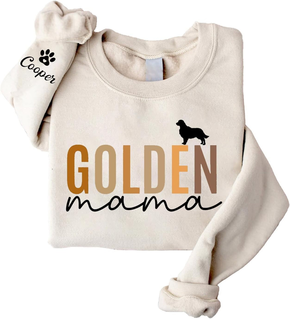 LOVELYPOD Custom Dog Mama Sweatshirt with Dogs Name on Sleeve, Fur Mom Sweater, Dogs Lover for Women - 01 Golden Retriver