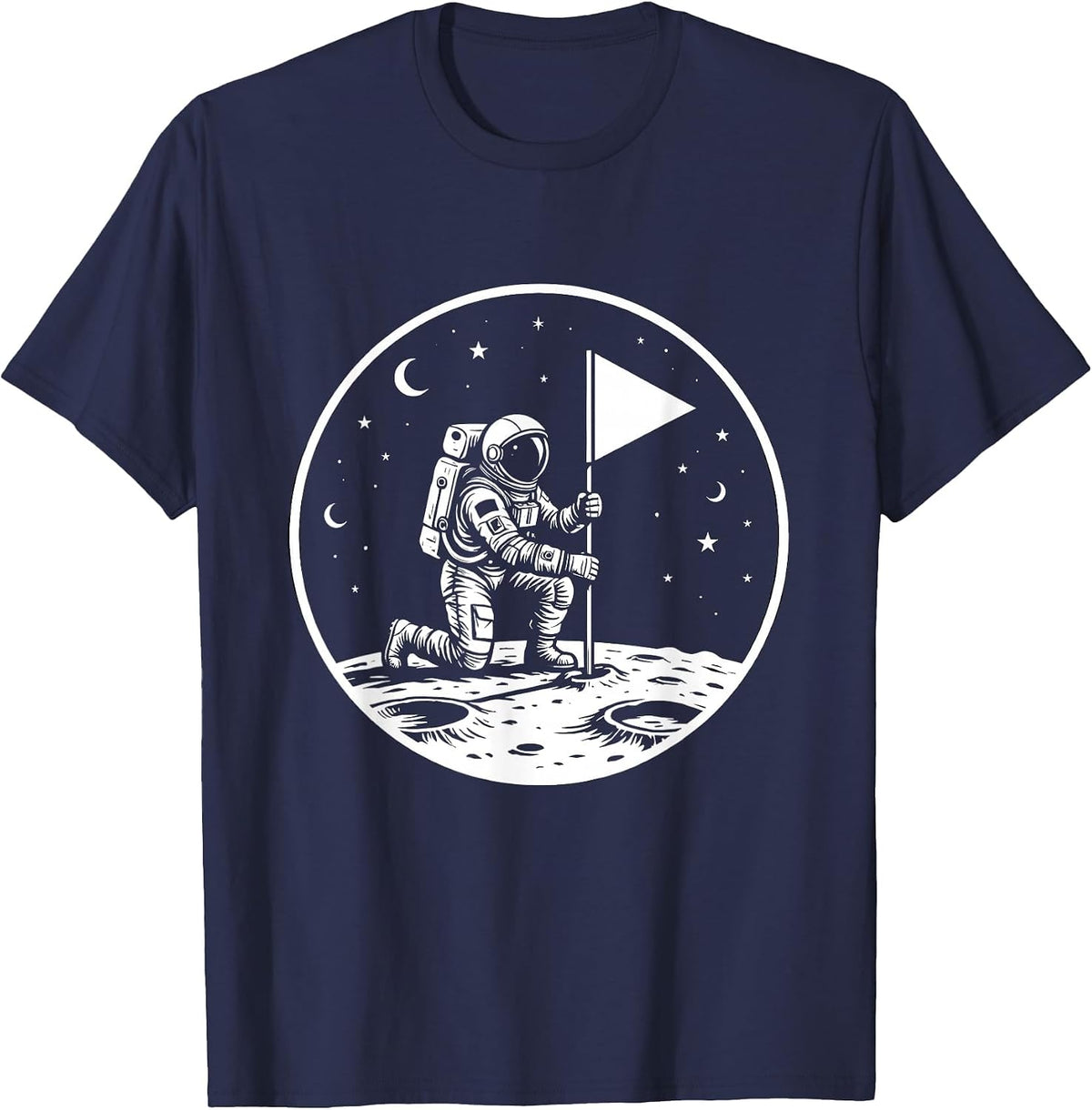 Astronaut Planting Flag on Moon Labor Day T-Shirt - Navy Blue