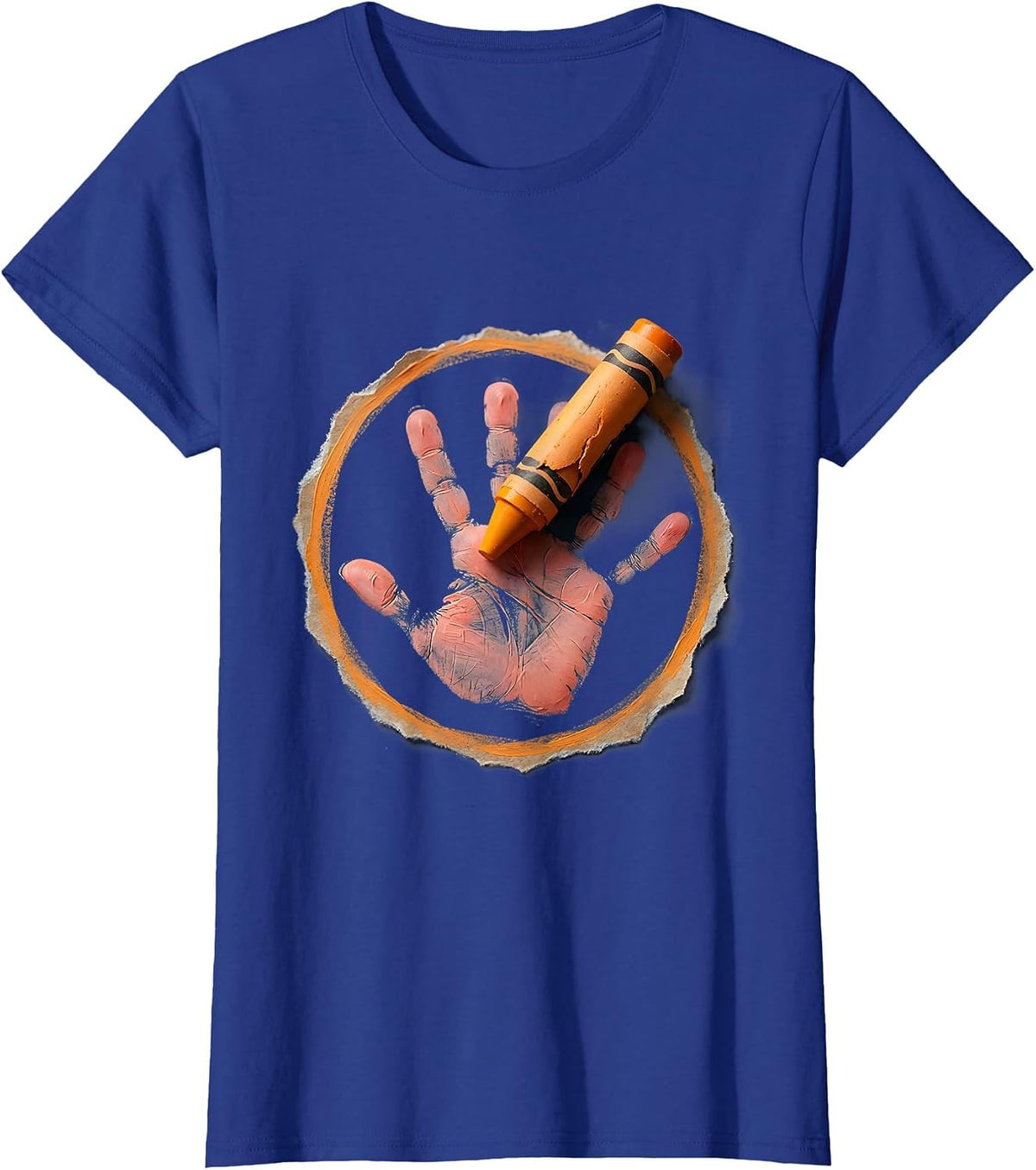 Women's Broken Crayons Still Color Handprint Art T-Shirt - Royal Blue