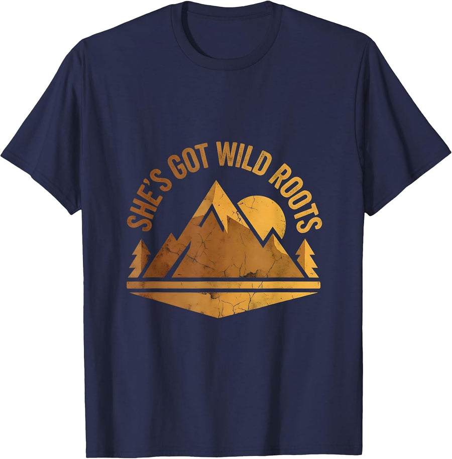 She's Got Wild Roots Nature Lover Design T-Shirt - Navy Blue