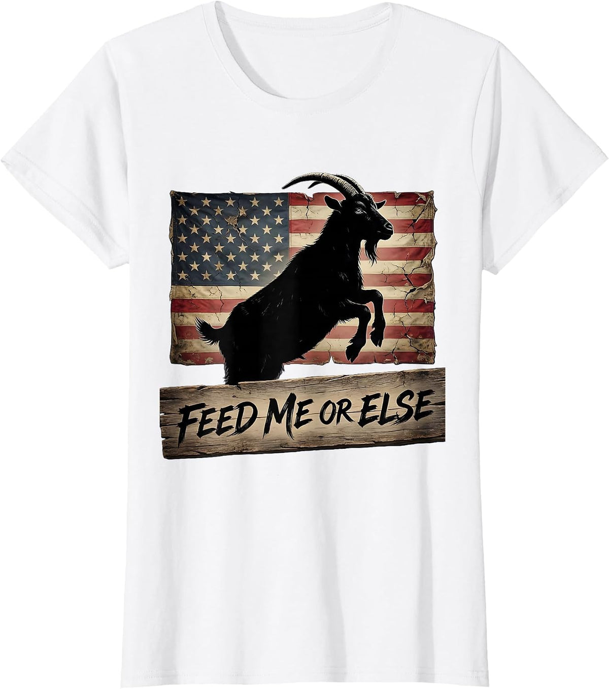 Women's Feed Me Or Else Funny Goat Graphic Design T-Shirt - White