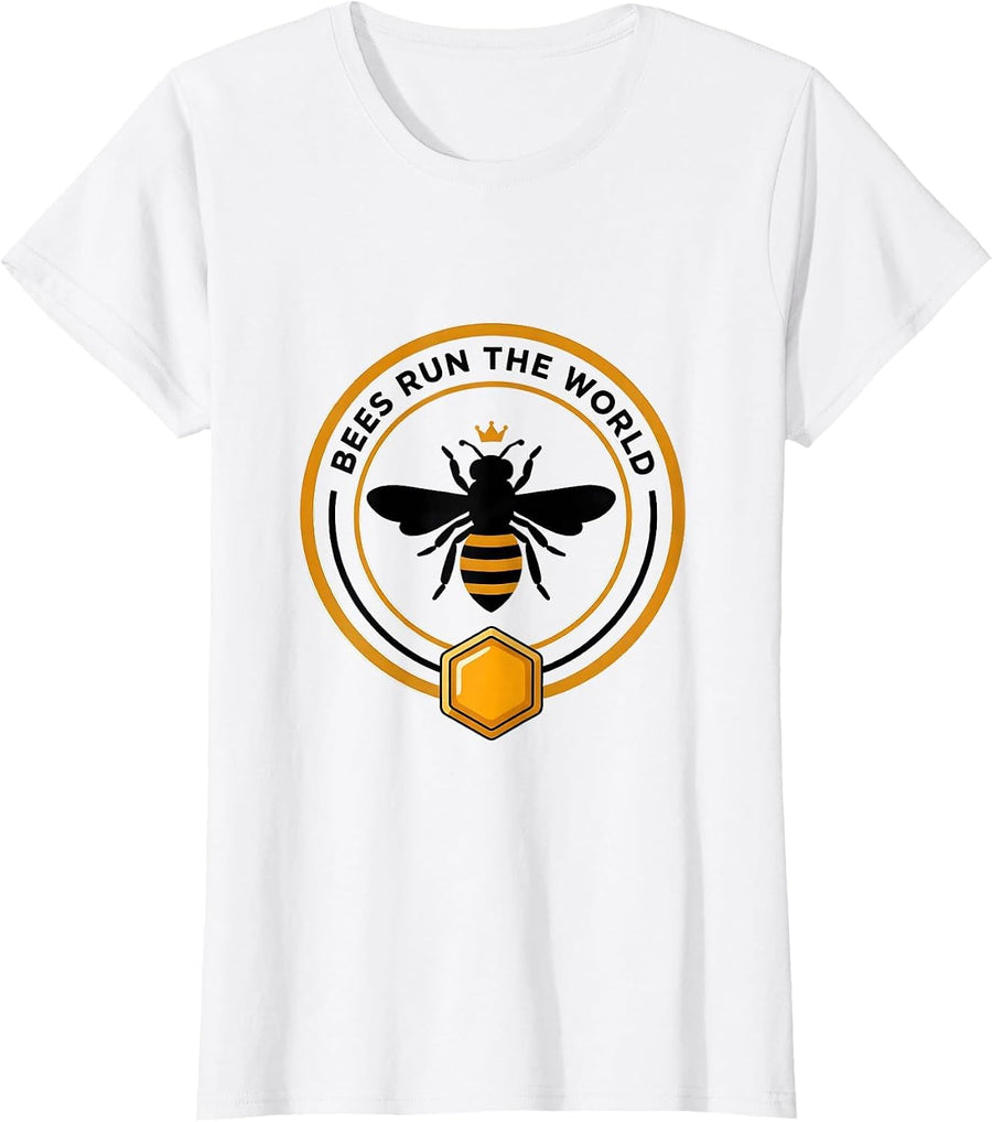 Women's Bees Run The World Bee Lover Design T-Shirt - White