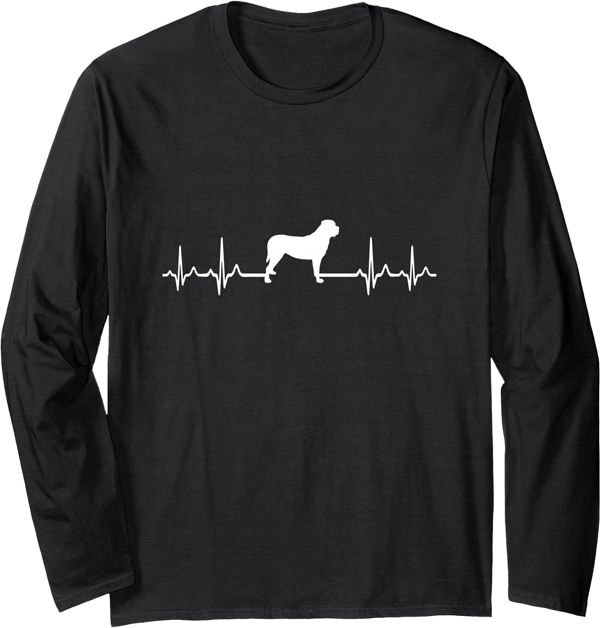 Heartbeat Dog - ECG Pulse Mastiff Long Sleeve T-Shirt - Adult Unisex Black