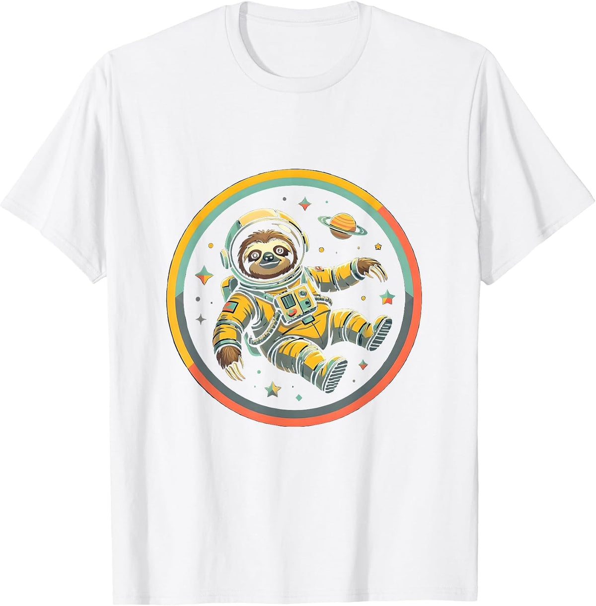 Men's Sloth Astronaut Floating in Zero Gravity T-Shirt - White
