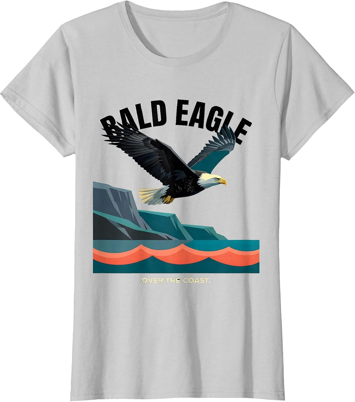 Bald Eagle Over The Coast Flat Vector Nature Wildlife T-Shirt - Silver Grey