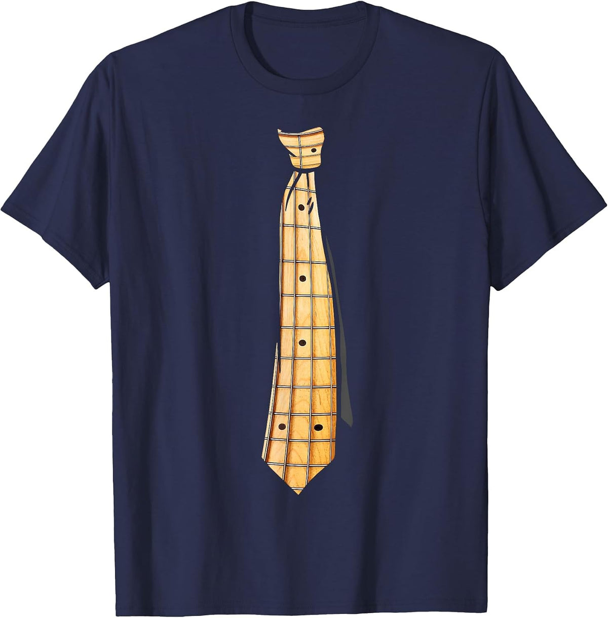 Bass Guitar Fretboard Tie Funny for Bassist T-Shirt - Navy Blue