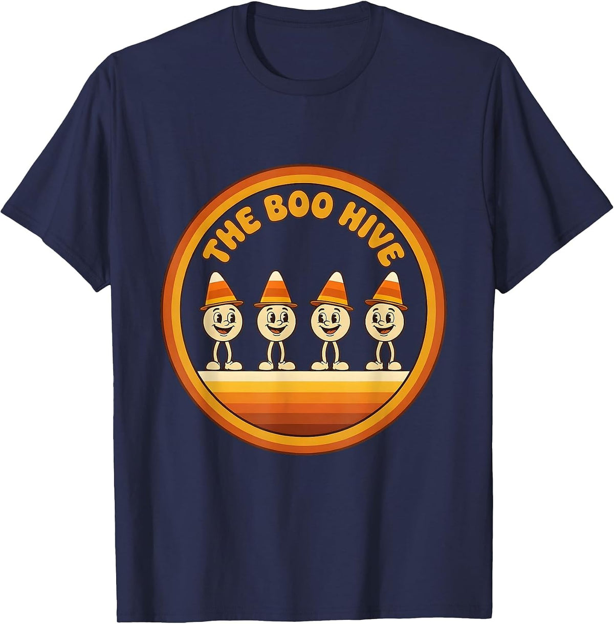 Men's The Boo Hive Retro 70s Halloween Dental Hygienist Pun Humor T-Shirt - Navy Blue