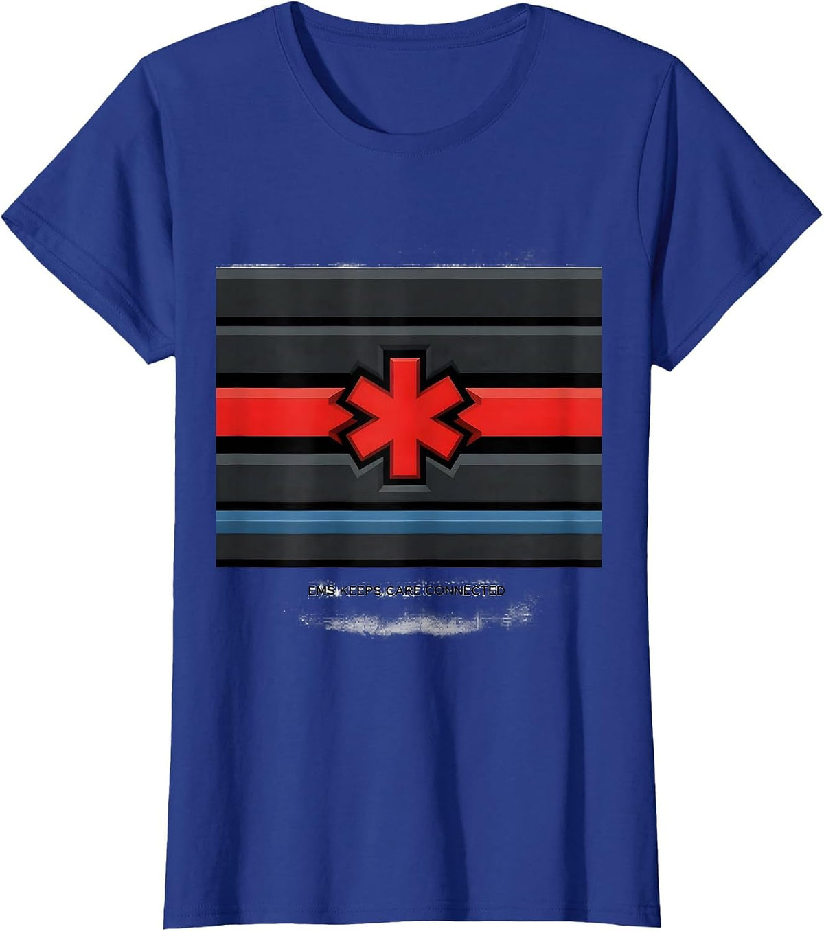 Women's EMS Keeps Care Connected Geometric Tribute First Responder T-Shirt - Royal Blue