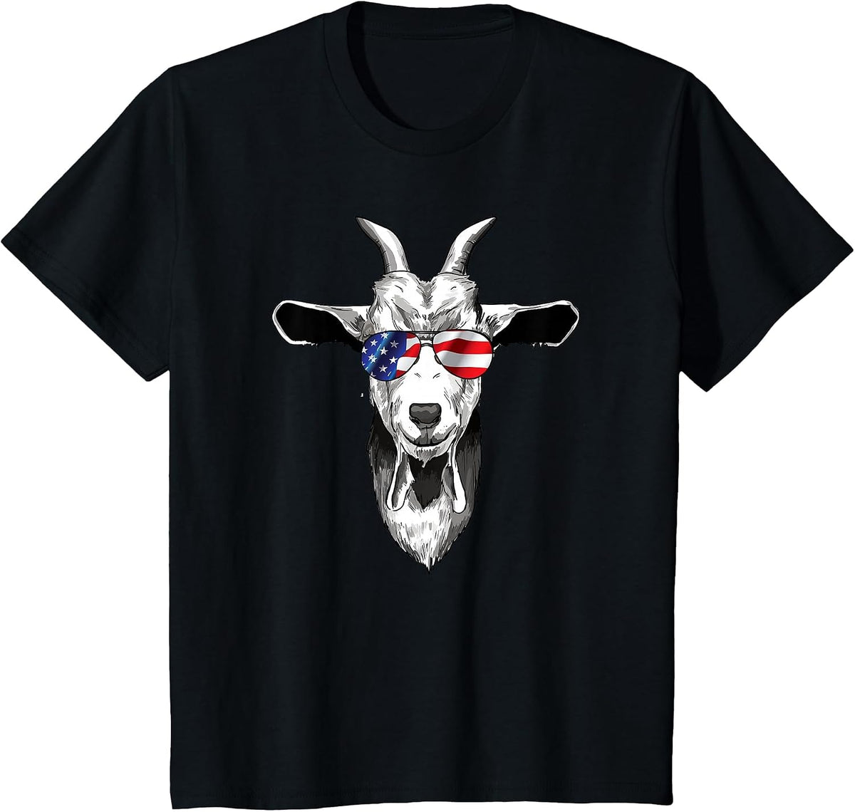 American Goat Cute with USA Sunglasses Patriotic Goat T-Shirt - Black