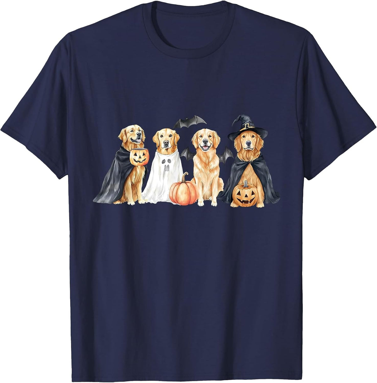 Golden Retriever Dogs Ghost Boo Witch Costume Halloween T-Shirt - Navy Blue