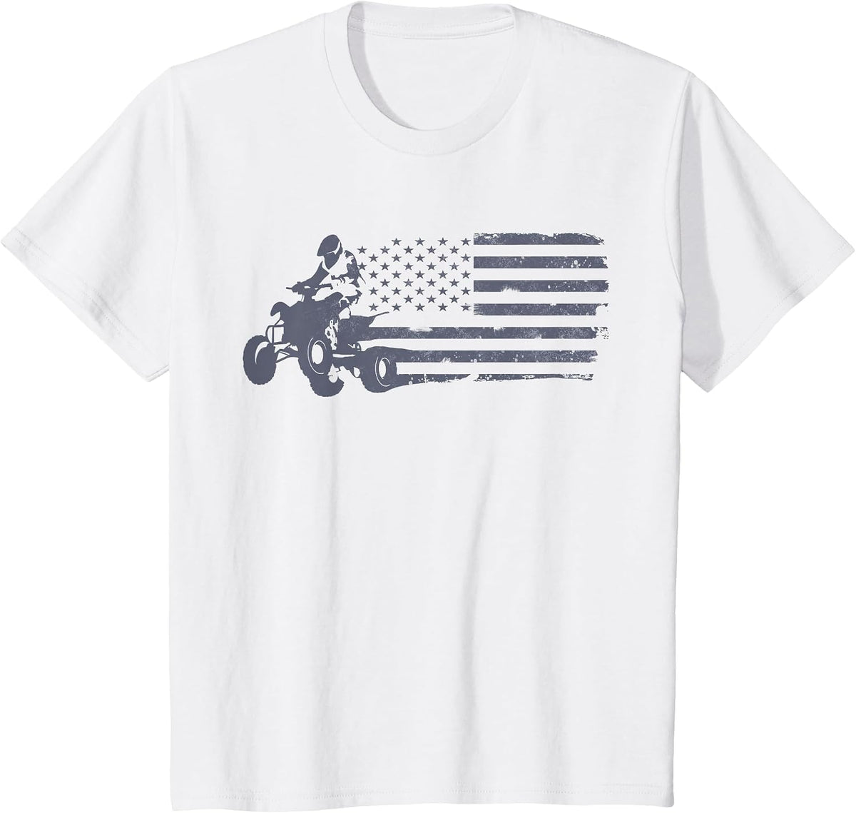 ATV Quad Four Wheeler Bike Rider American Flag Distressed T-Shirt - White