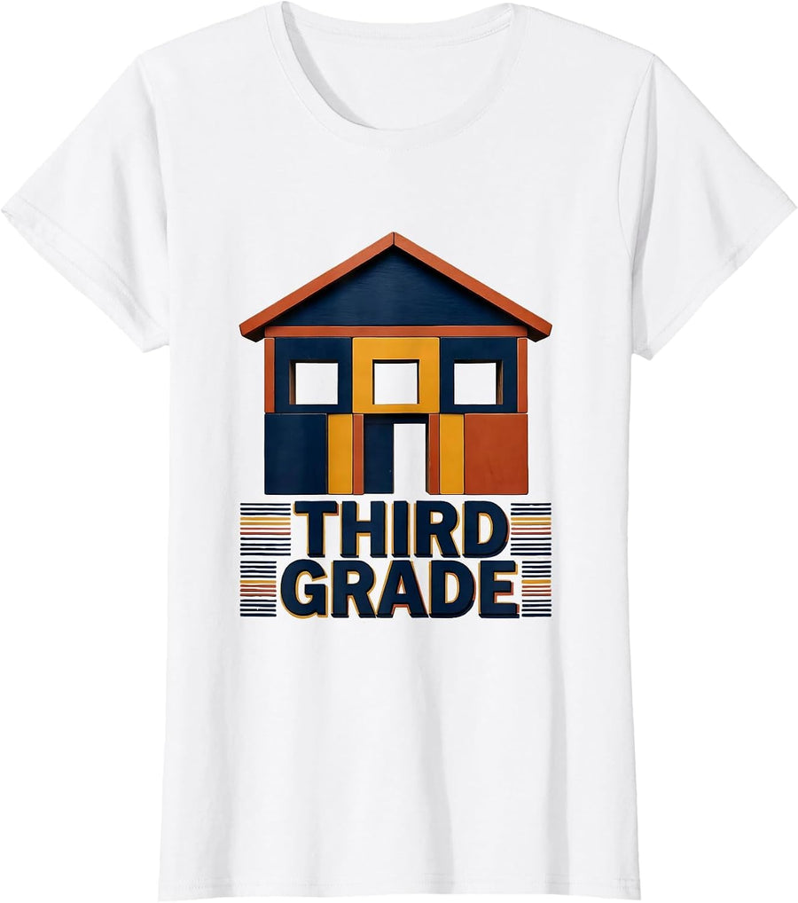 Women's Third Grade Playful Wood Type Back To School Teacher Student T-Shirt - White