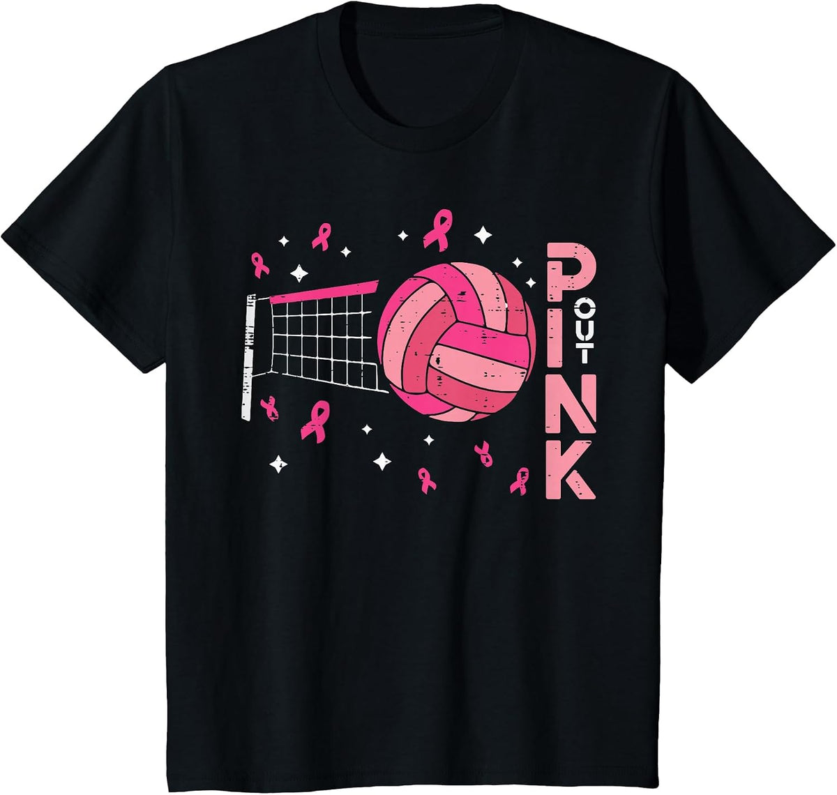 Breast Cancer Volleyball Pink Out Awareness Men Women Kids T-Shirt - Black