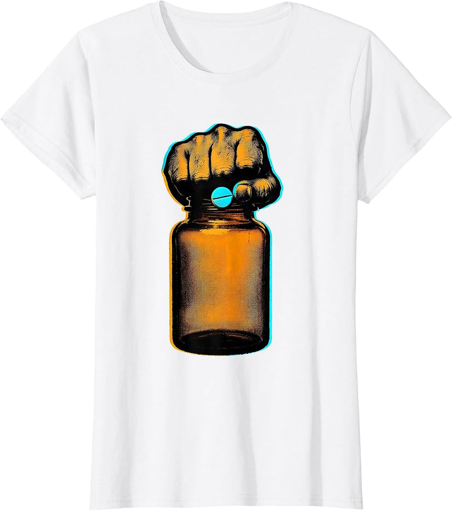 Women's Pill Bottle Fist Pharmacy Tech Humor T-Shirt - White