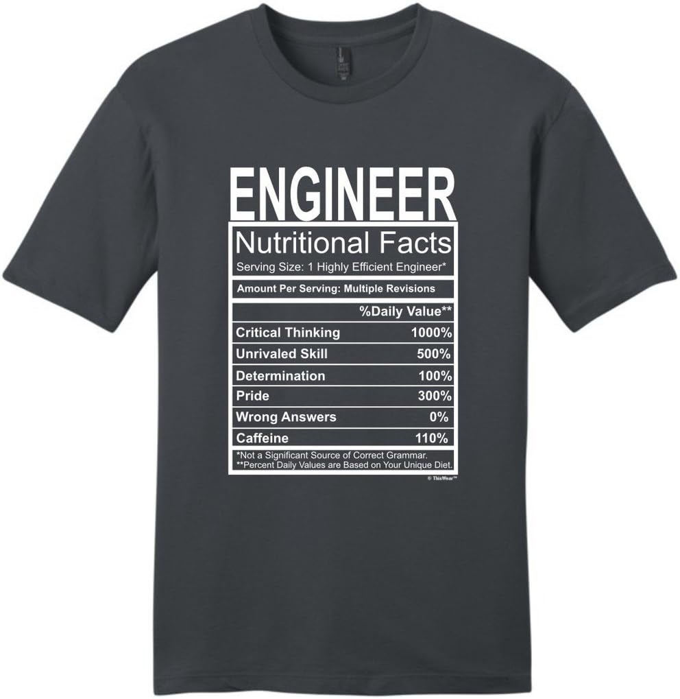 ThisWear Engineer Nutritional Facts Label YM T-Shirt - Charcoal - S - As Pictured