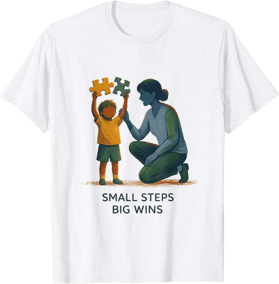 Men's Small Steps Big Wins Paraprofessional Design T-Shirt - White
