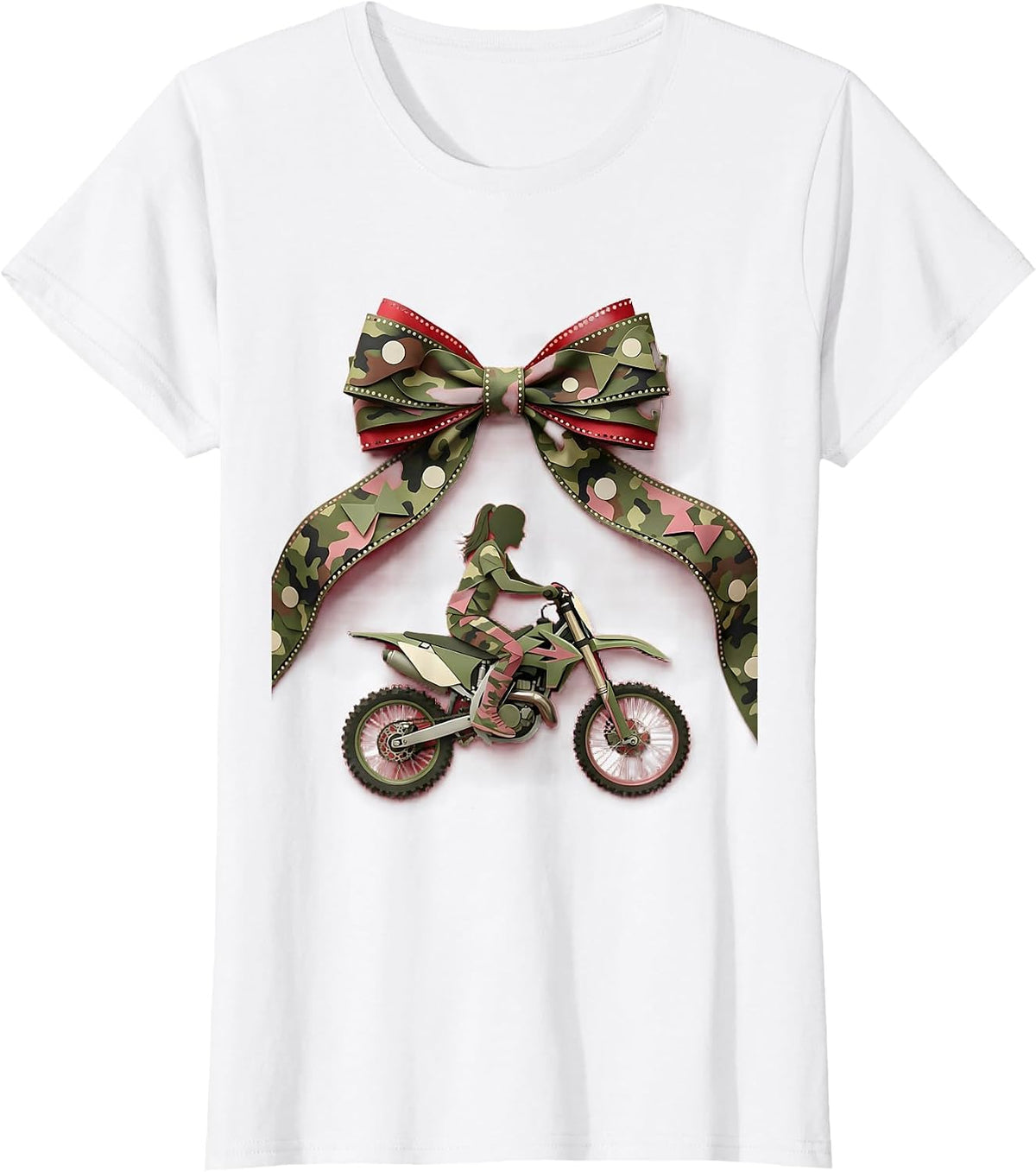 Girl Camo Dirt Bike Rider Graphic Tee T-Shirt - White