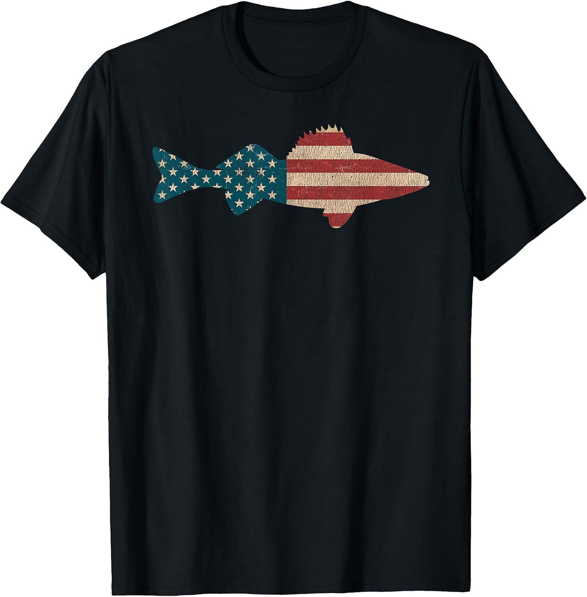 Walleye Fishing American Flag Sauger Angling T-Shirt - Black