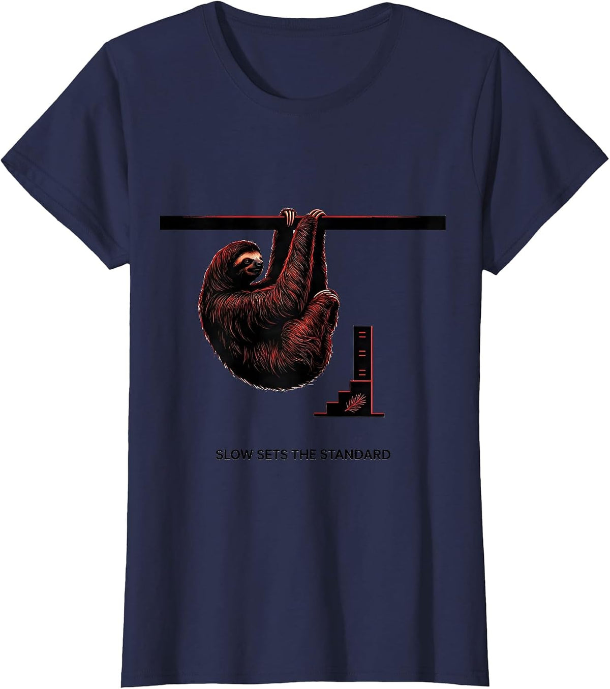 Women's Slow Sets The Standard Funny Sloth Lover Ugly Christmas T-Shirt - Navy Blue