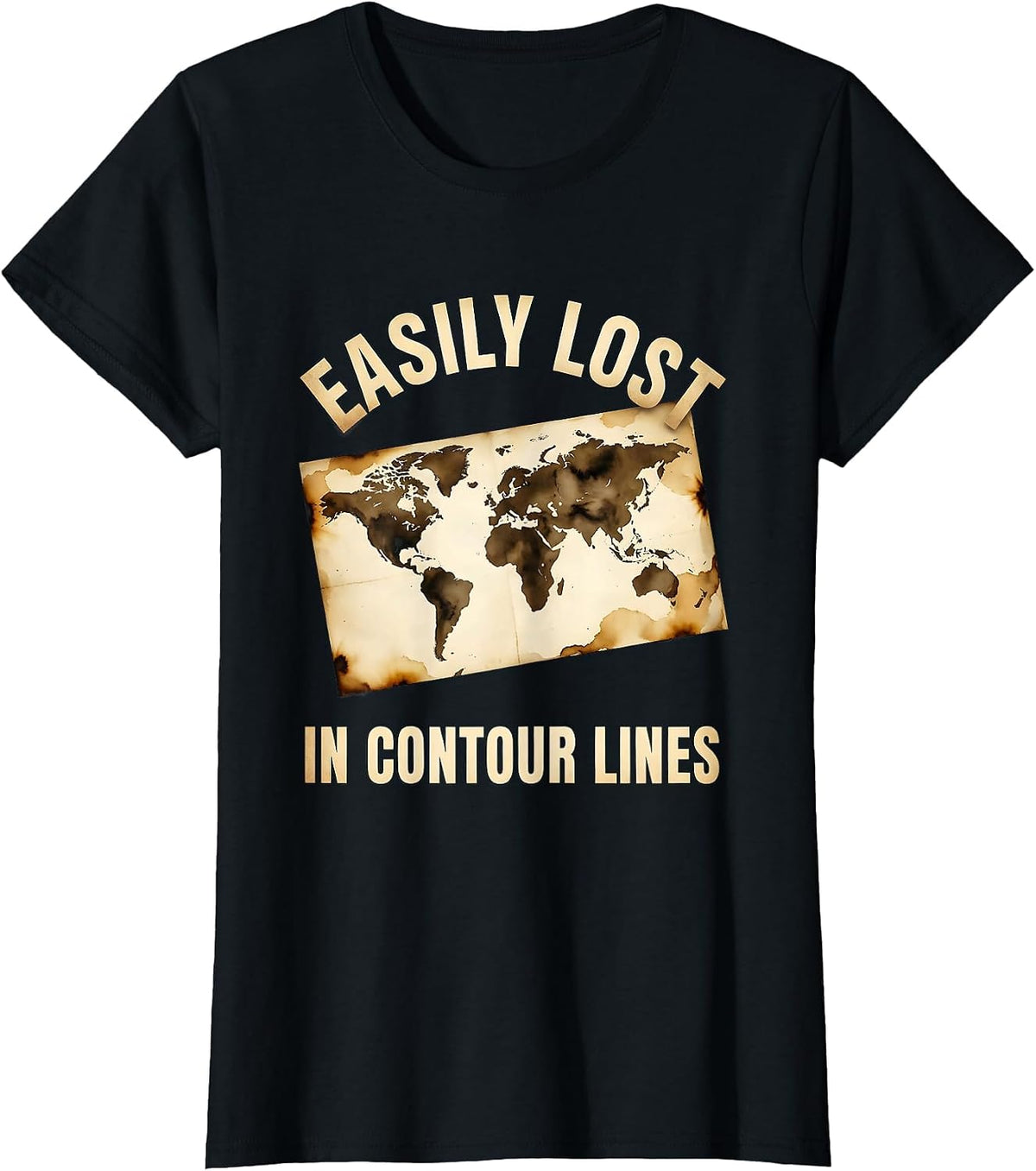 Easily Lost In Contour Lines Funny Geography Teacher T-Shirt - Black