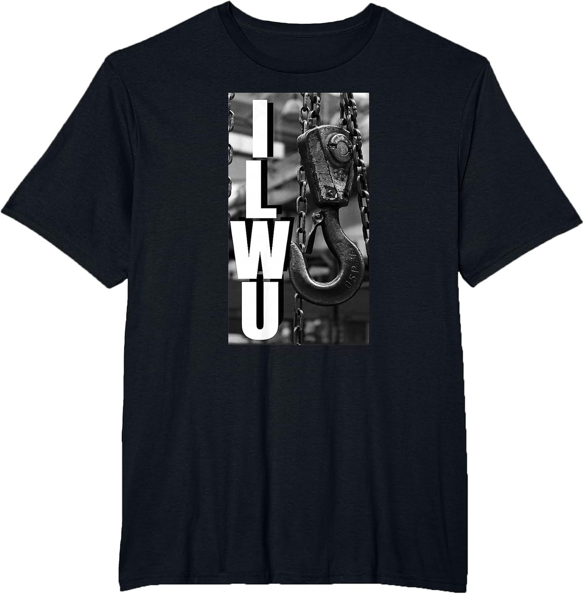 ILWU Cargo Hook Vintage Black and White T-Shirt - Black
