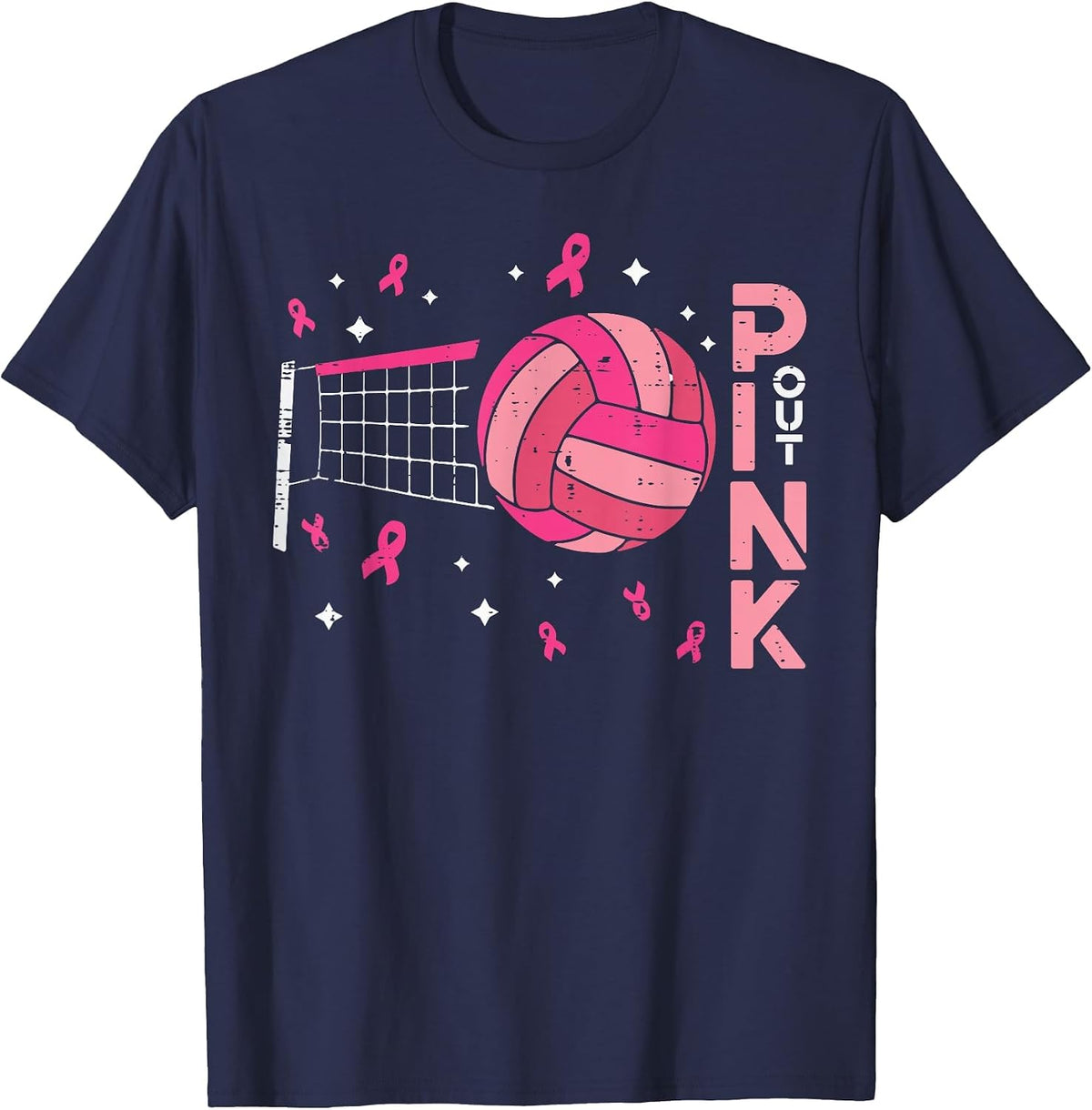 Breast Cancer Volleyball Pink Out Awareness Men Women Kids T-Shirt - Navy Blue