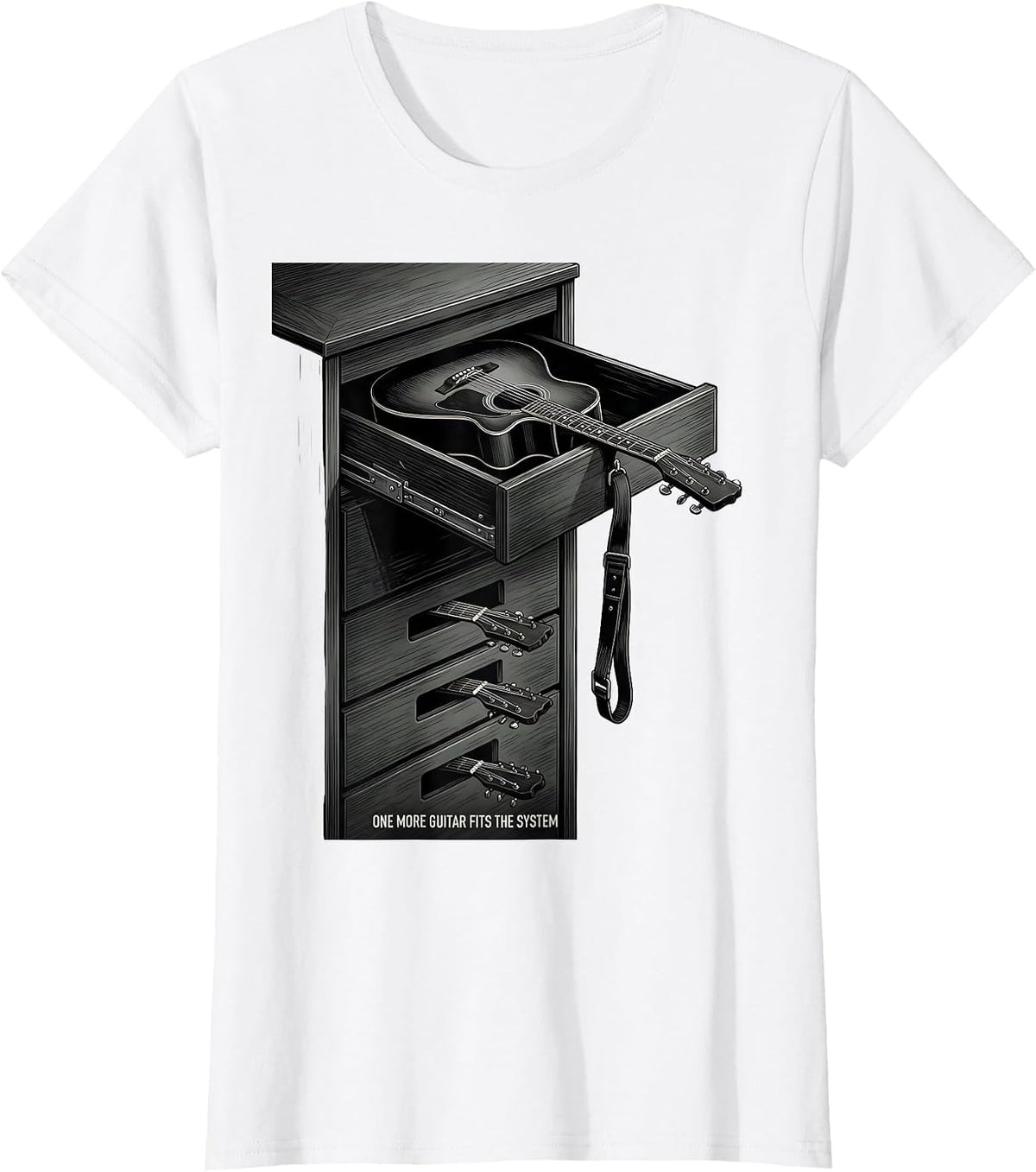 One More Guitar Fits The System Funny Guitarist Rock Music T-Shirt - White