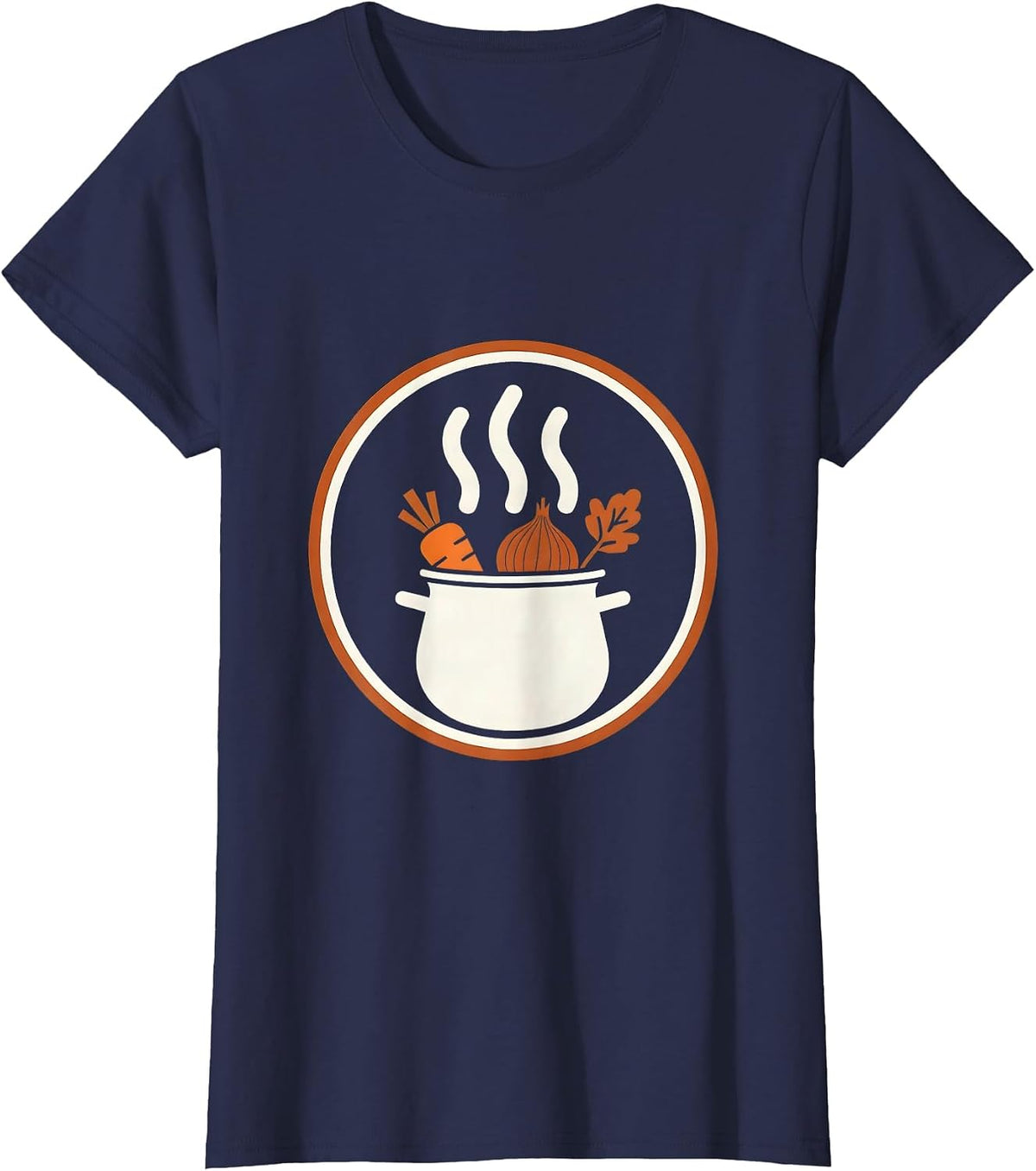 Women's Chef's Bubbling Pot Overflowing Vegetables Graphic T-Shirt - Navy Blue