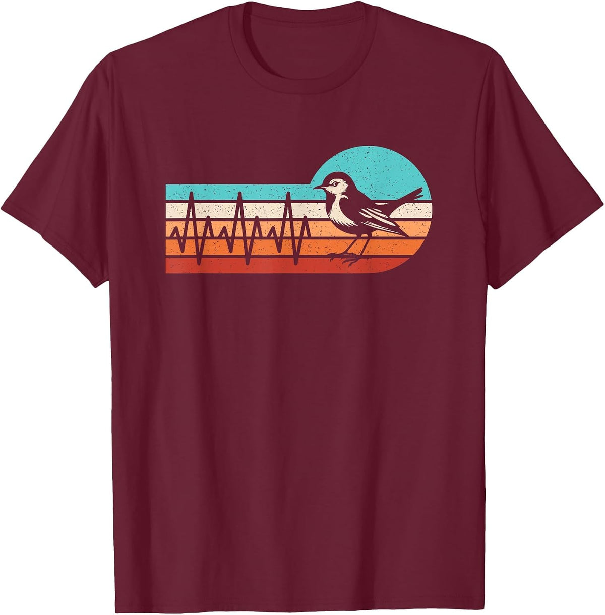 Bird Heartbeat Funny Bird Watching Retro Birding Men Women T-Shirt - Burgundy