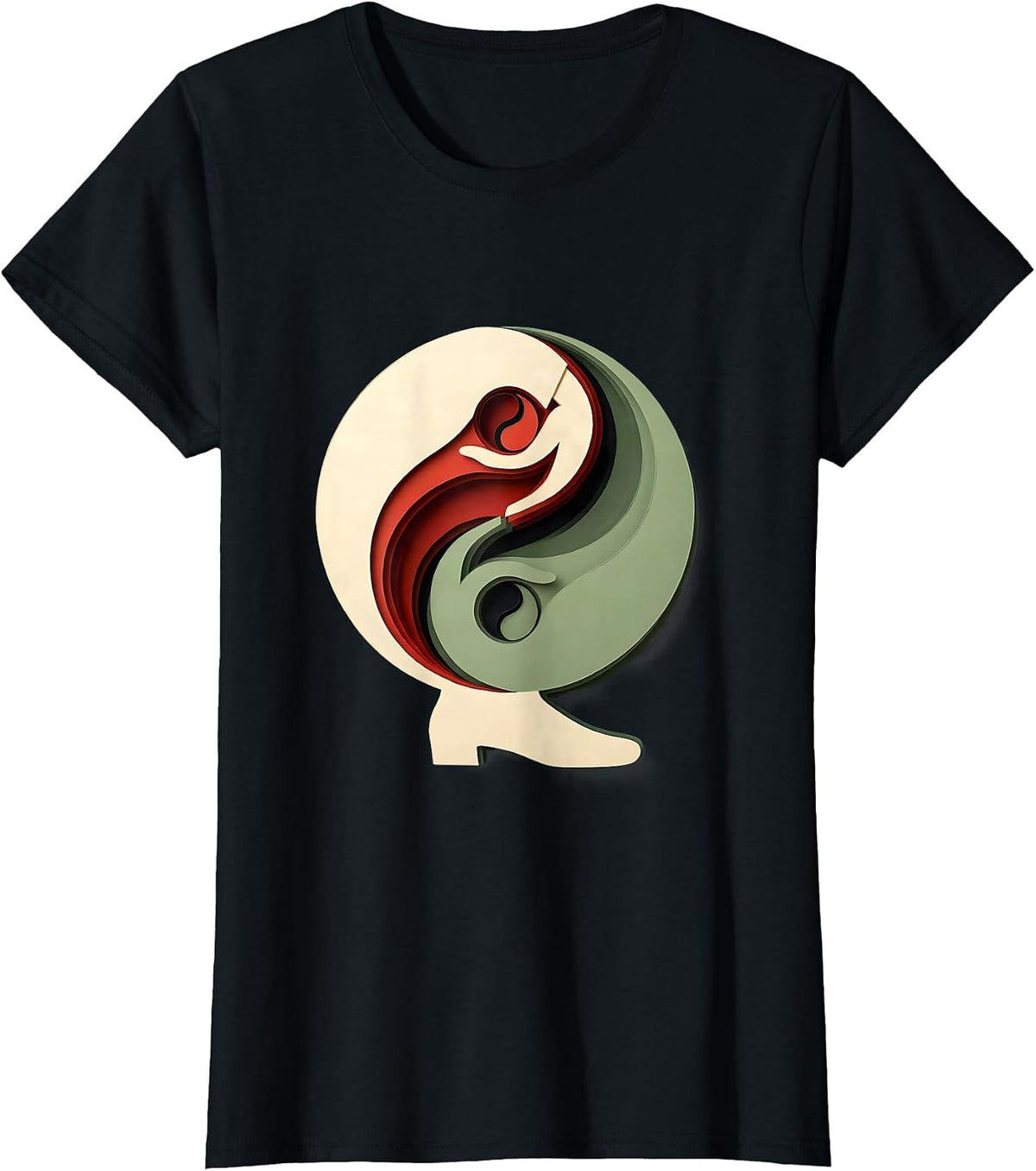 Women's Taijitu Paper-Cut Martial Arts Yin Yang Tai Chi T-Shirt - Black