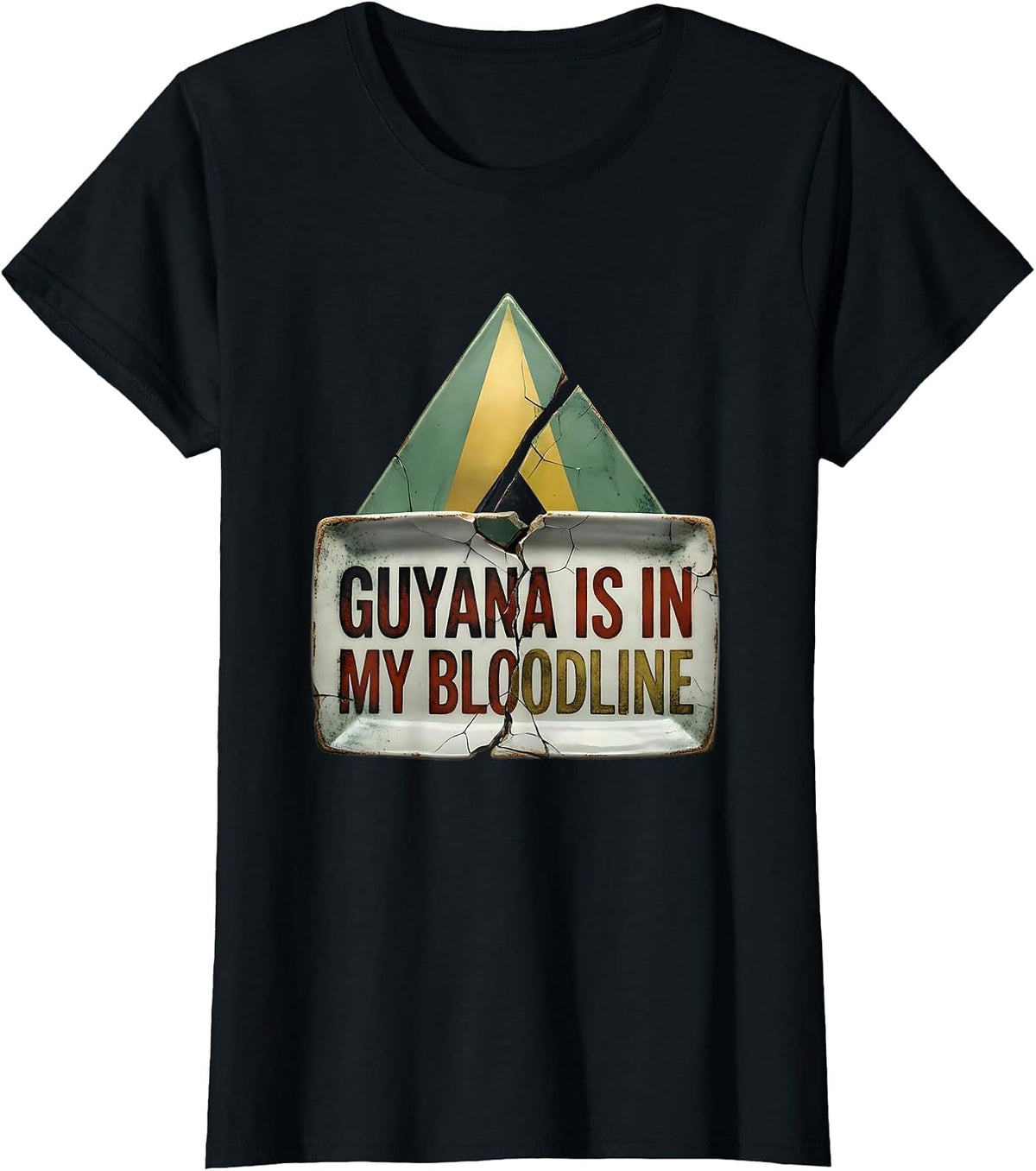 Women's Guyana Is In My Bloodline Distressed Heritage Pride T-Shirt - Black