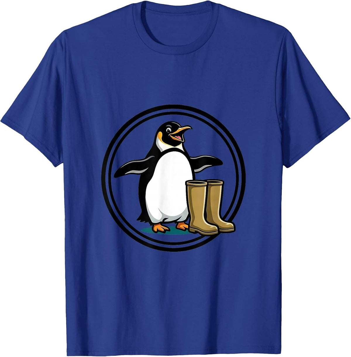 Penguin Waddling by Zookeeper Boots Design T-Shirt - Royal Blue
