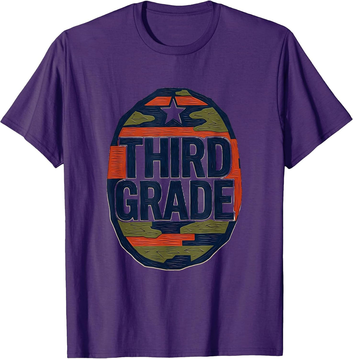 Men's Third Grade Linocut Patriotic Camo Back To School Matching T-Shirt - Purple