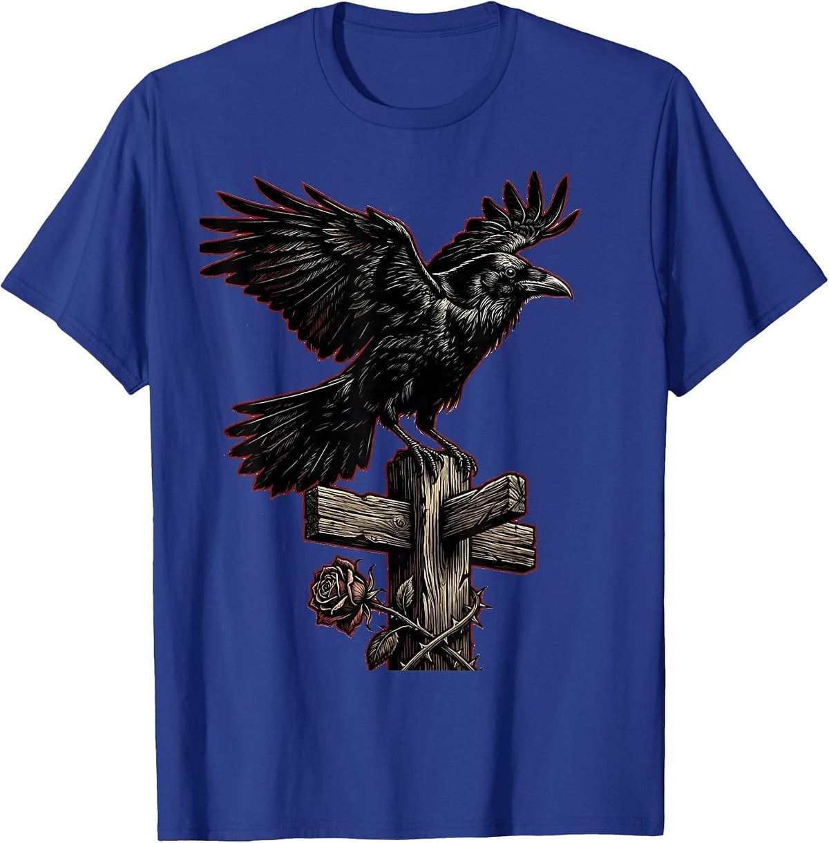 Crow Perched on Old Wooden Signpost Design T-Shirt - Royal Blue