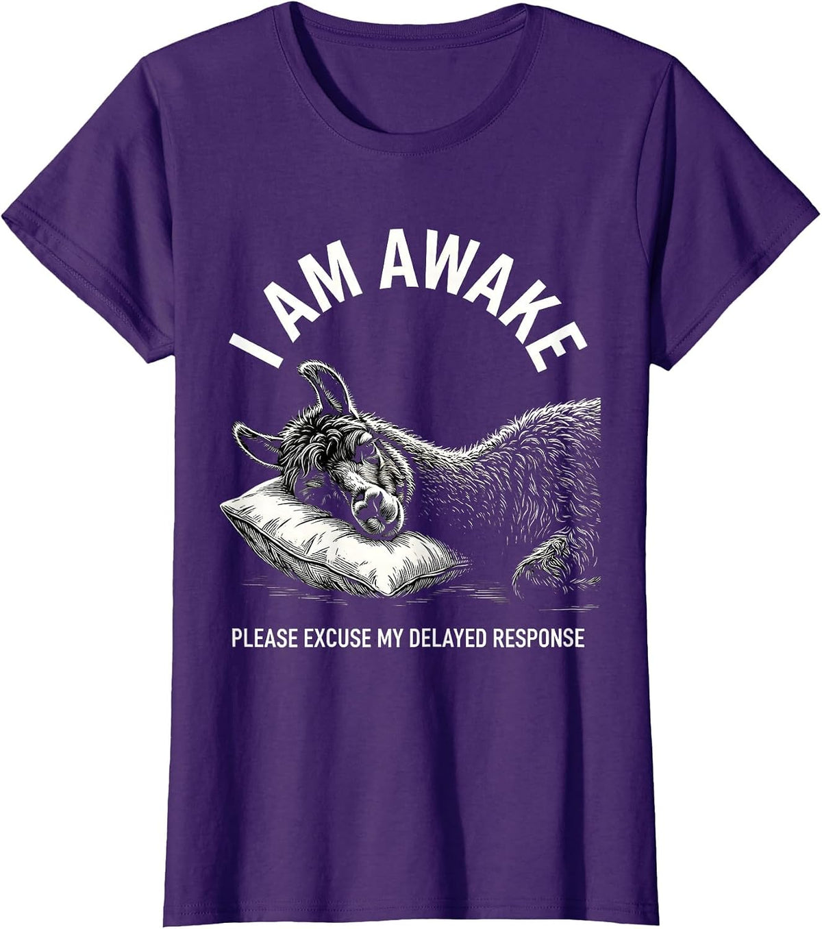 Women's I Am Awake Please Excuse My Delayed Response Funny T-Shirt - Purple