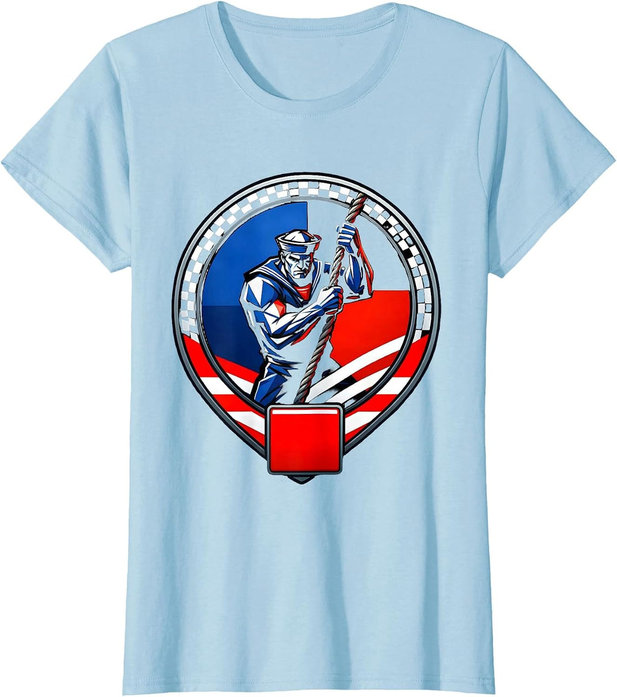 Muscular Sailor Climbing Ship Rope Rigging T-Shirt - Baby Blue